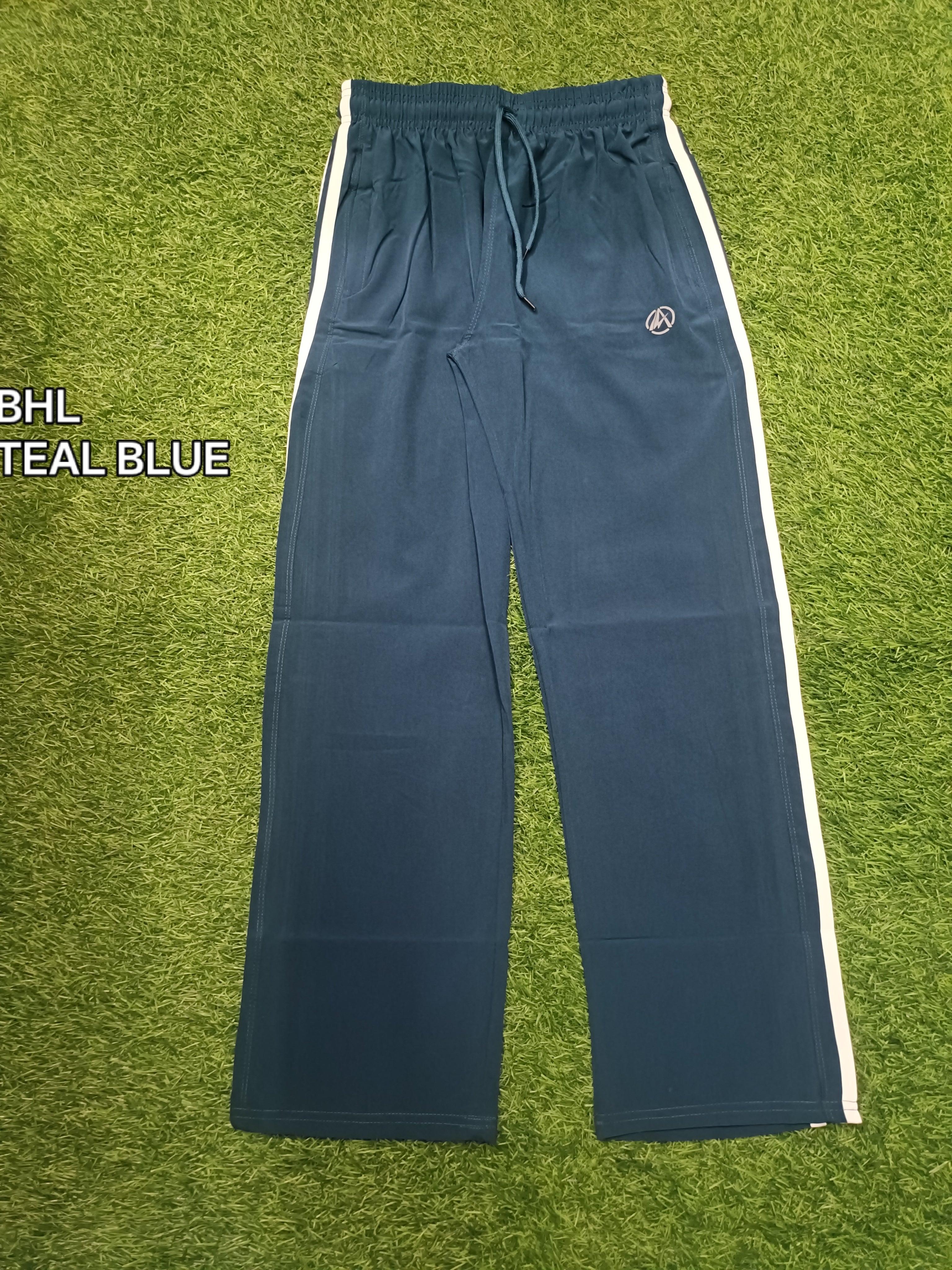 Men's Teal Blue Track Pant - White Side Stripe - 2 Zipper Pockets