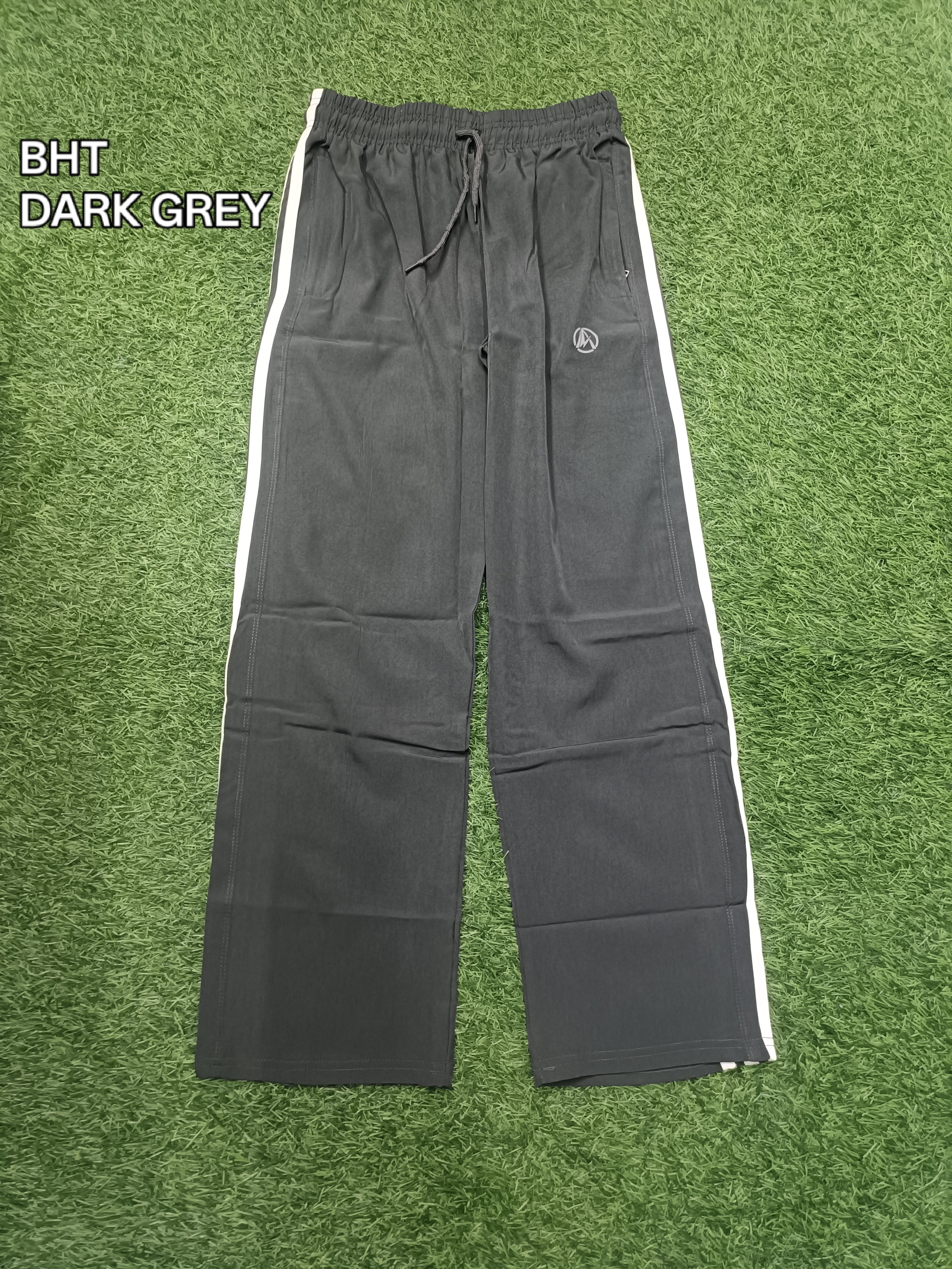 Men's Dark Grey Track Pant - Side Stripe - 2 Zipper Pockets