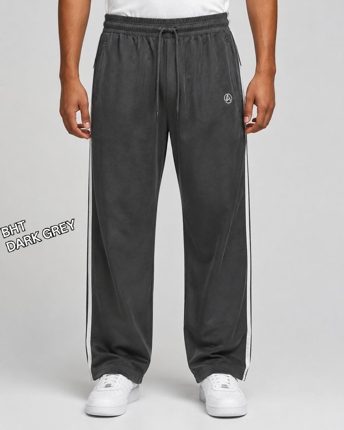 Men's Dark Grey Track Pant - Side Stripe - 2 Zipper Pockets
