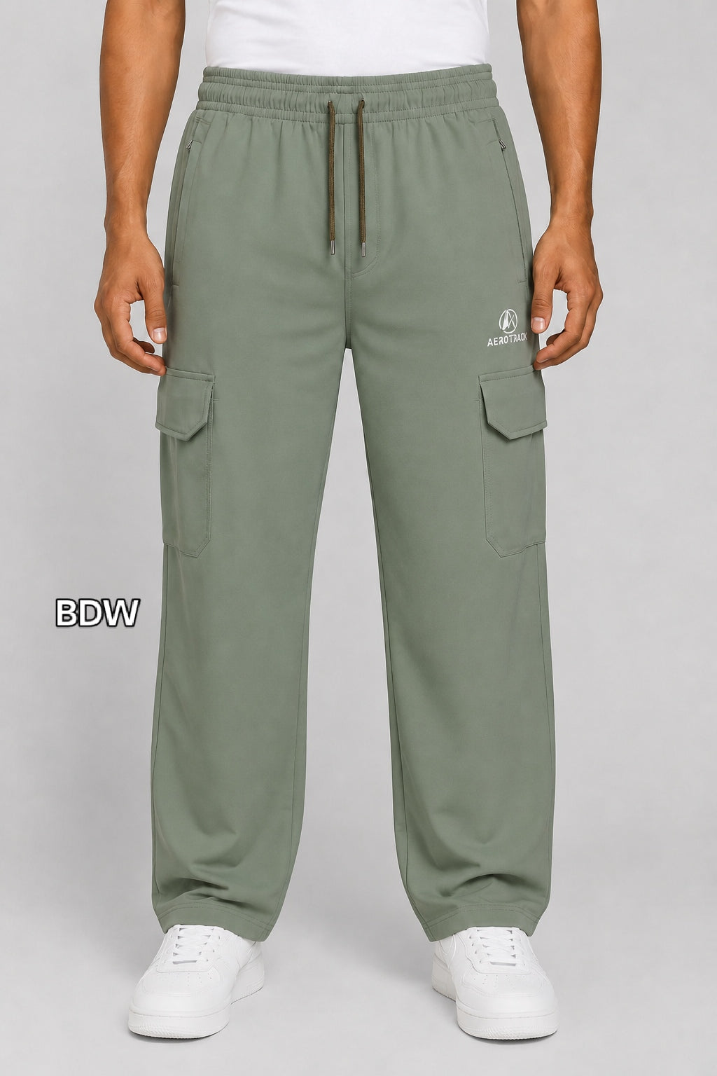 Aerotrack Men's Sage Green Cargo Track Pants with Zipper Pockets