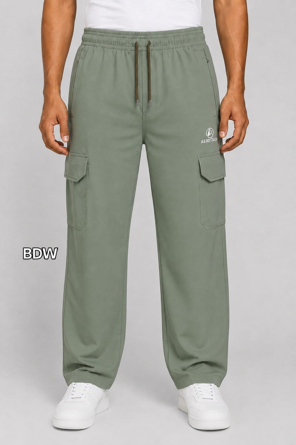 Aerotrack Men's Sage Green Cargo Track Pants with Zipper Pockets