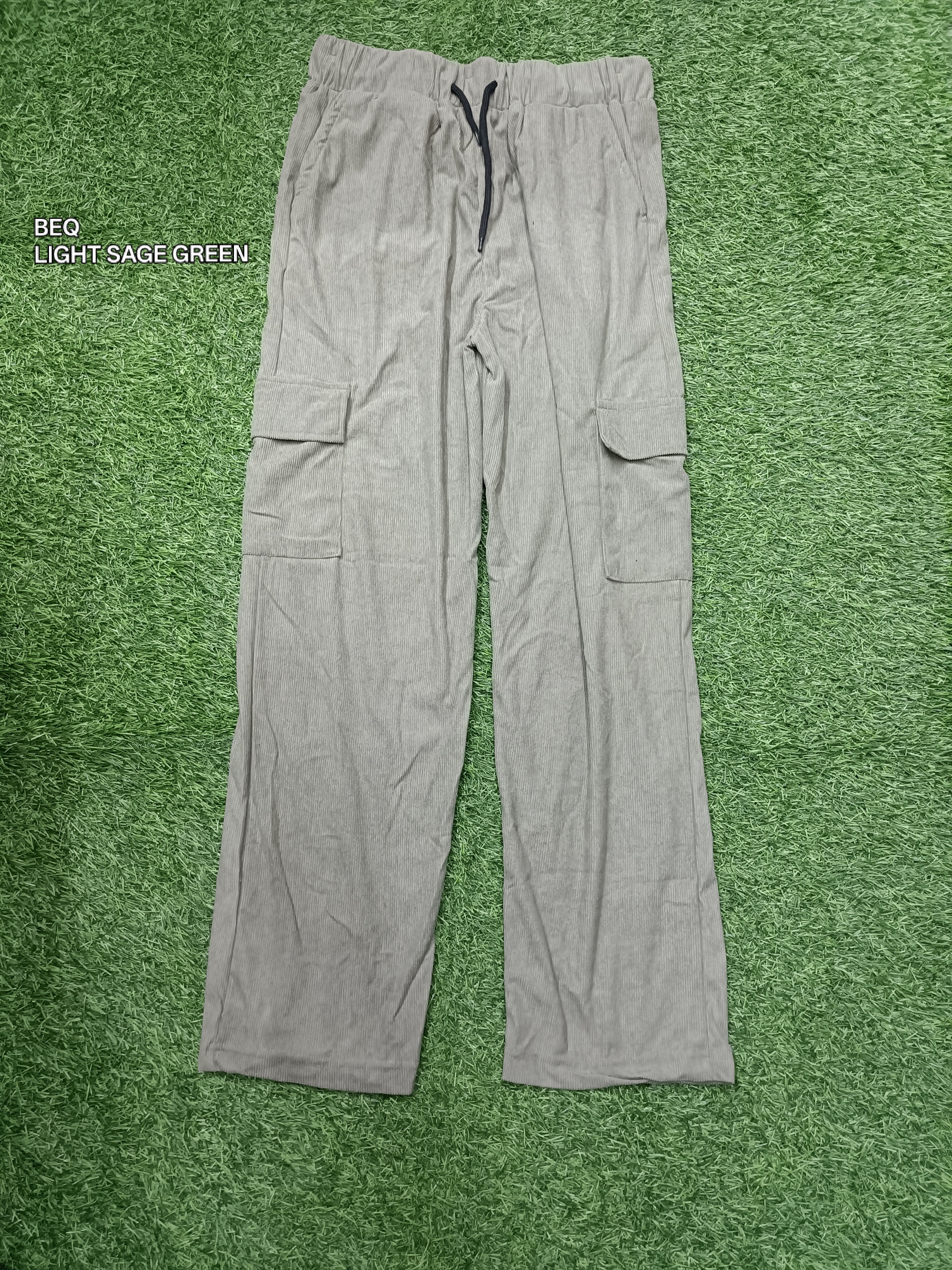 Men's Light sage Green Sporty Cargo Track Pants with Zipper Pockets