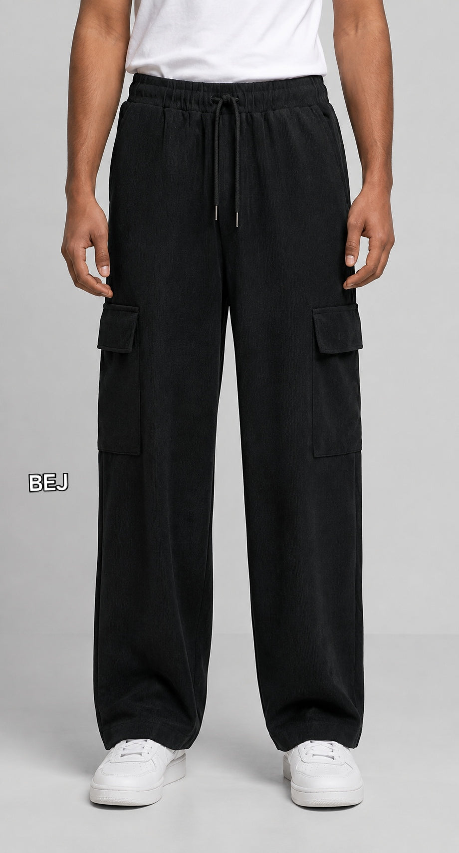 Men's Black Sporty Cargo Track Pants with Zipper Pockets