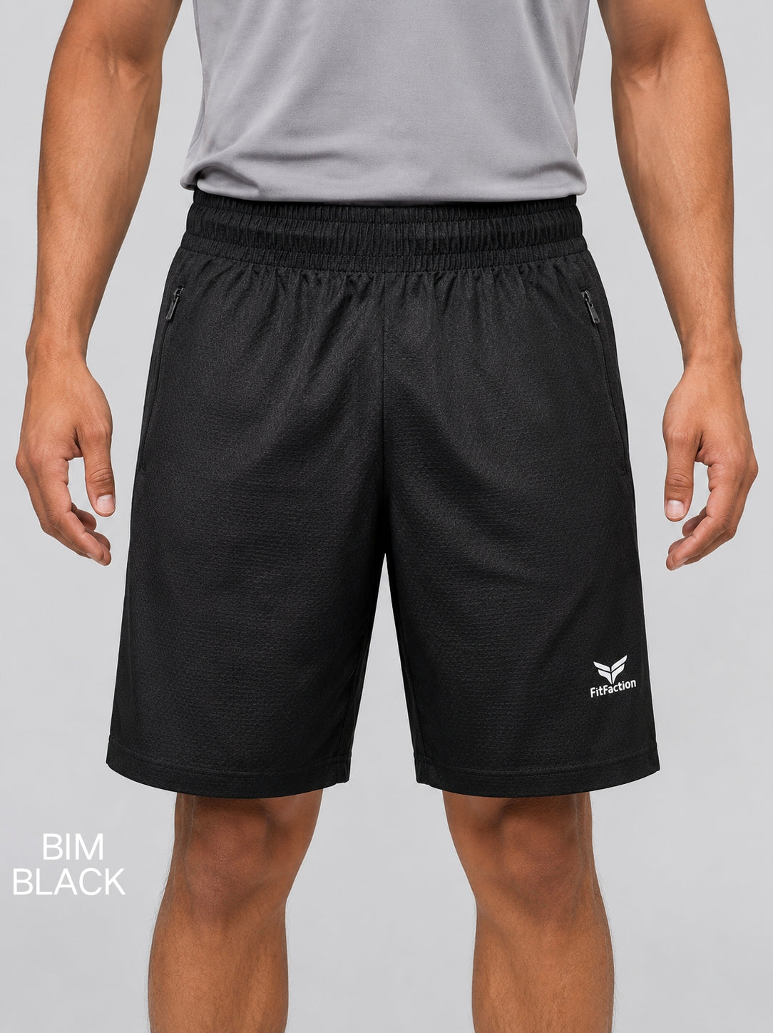 Men’s Black color Textured Sports Shorts with Elastic Waist & Zipper Pockets