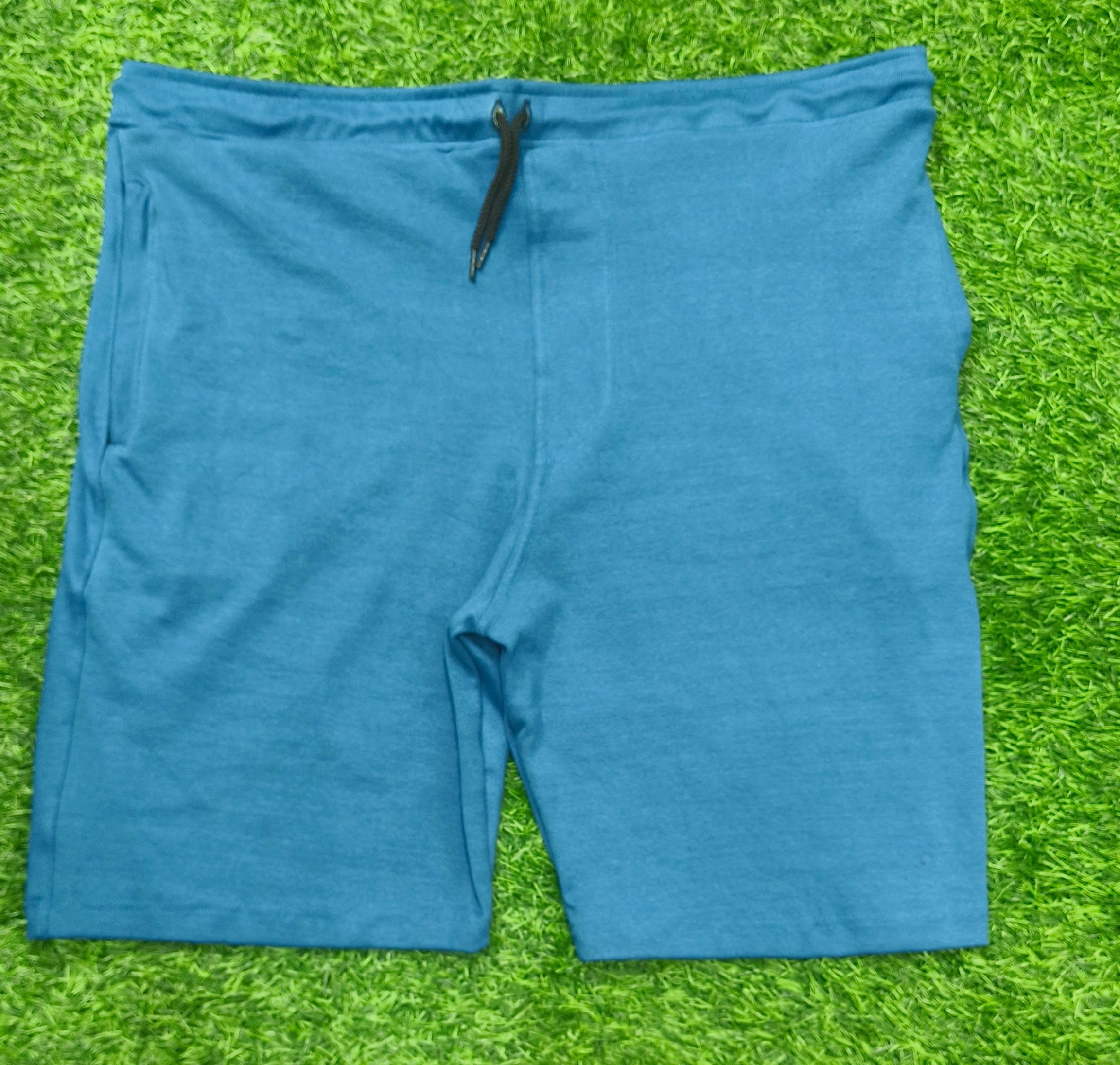 Men's Slate Blue Knitted Comfort Shorts with Zipper Pockets and Adjustable Waist