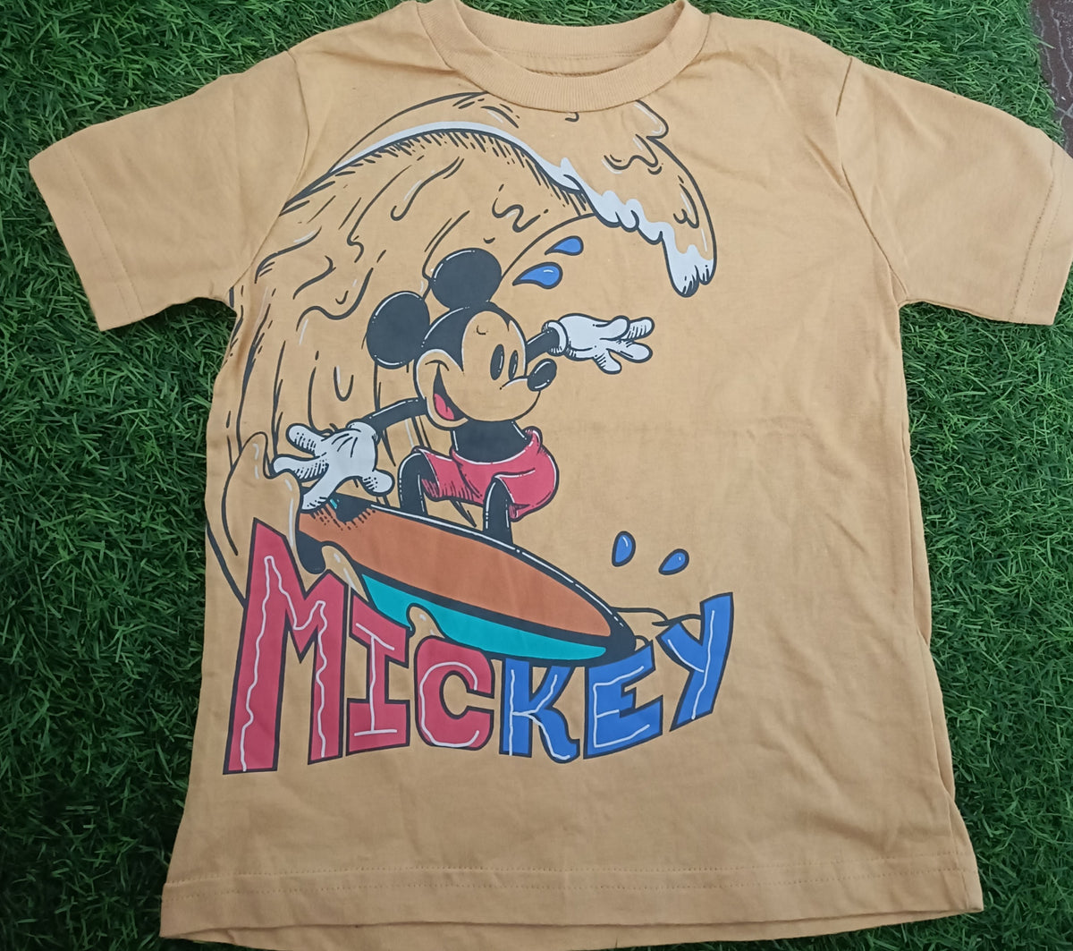 Kid's Camel Brown Surfing Cartoon Graphic Printed T-Shirt