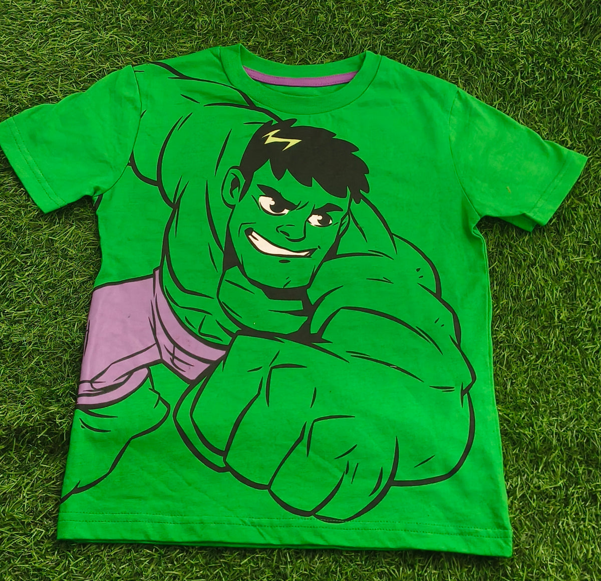 Kid's Bright Green Hulk Character Graphic Printed T-Shirt