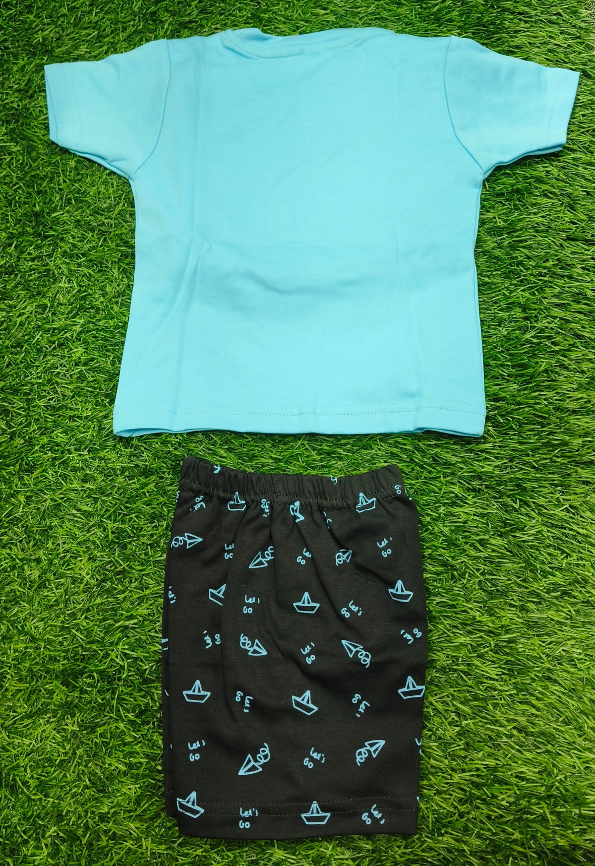 Toddler Boy's "Sky Blue Let's Go Travel" T-Shirt and Printed Short Set
