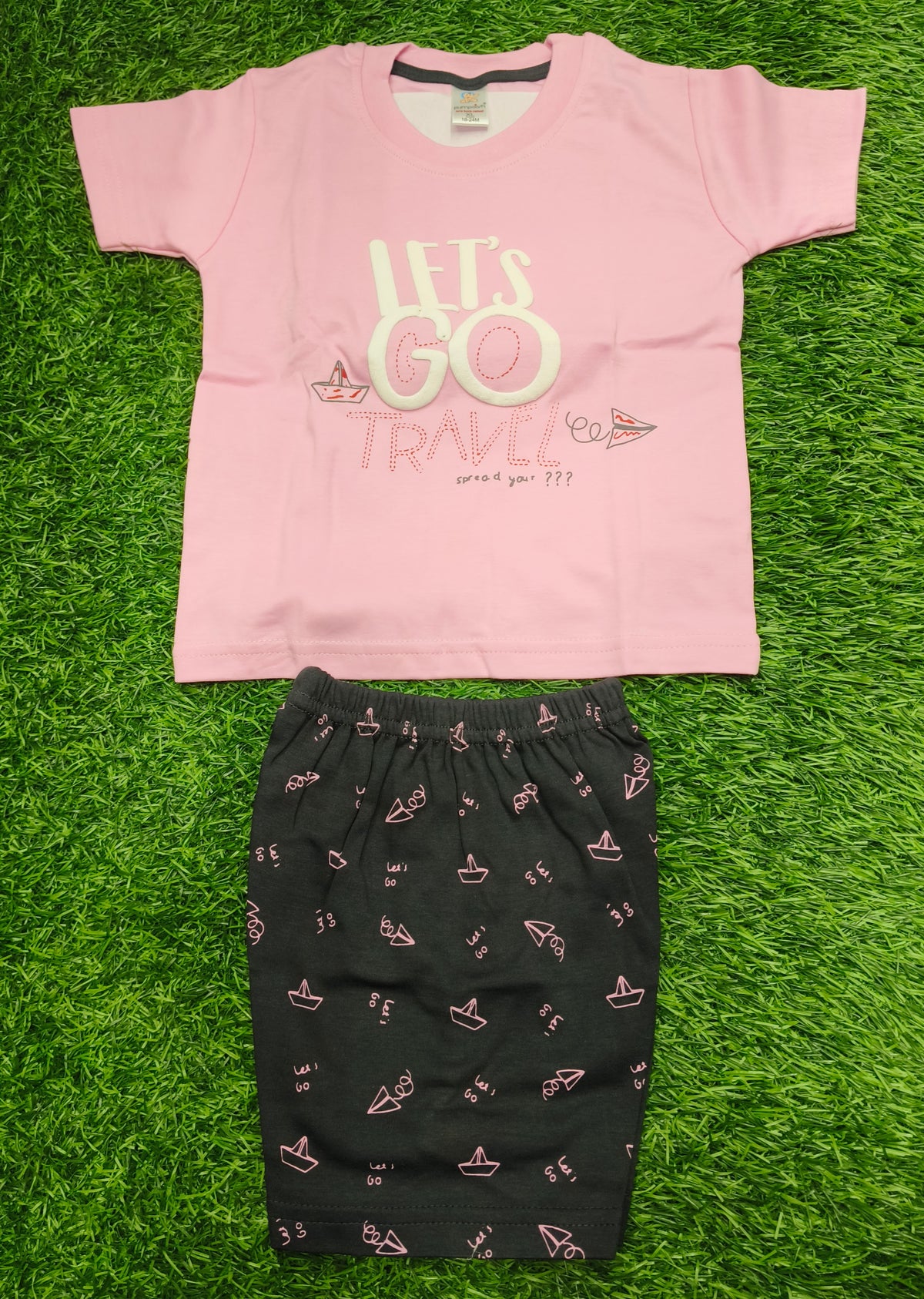 Toddler Boy's  Pink "Let's Go Travel" T-Shirt and Printed Short Set