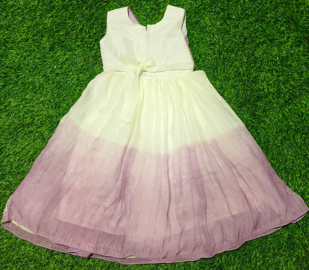 Girls Sleeveless Lavender & Ivory Floral Embroidered Party Wear Frock