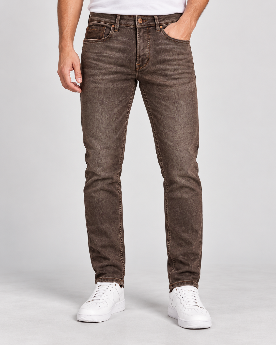 Men’s Brown Washed Slim Fit Denim Jeans