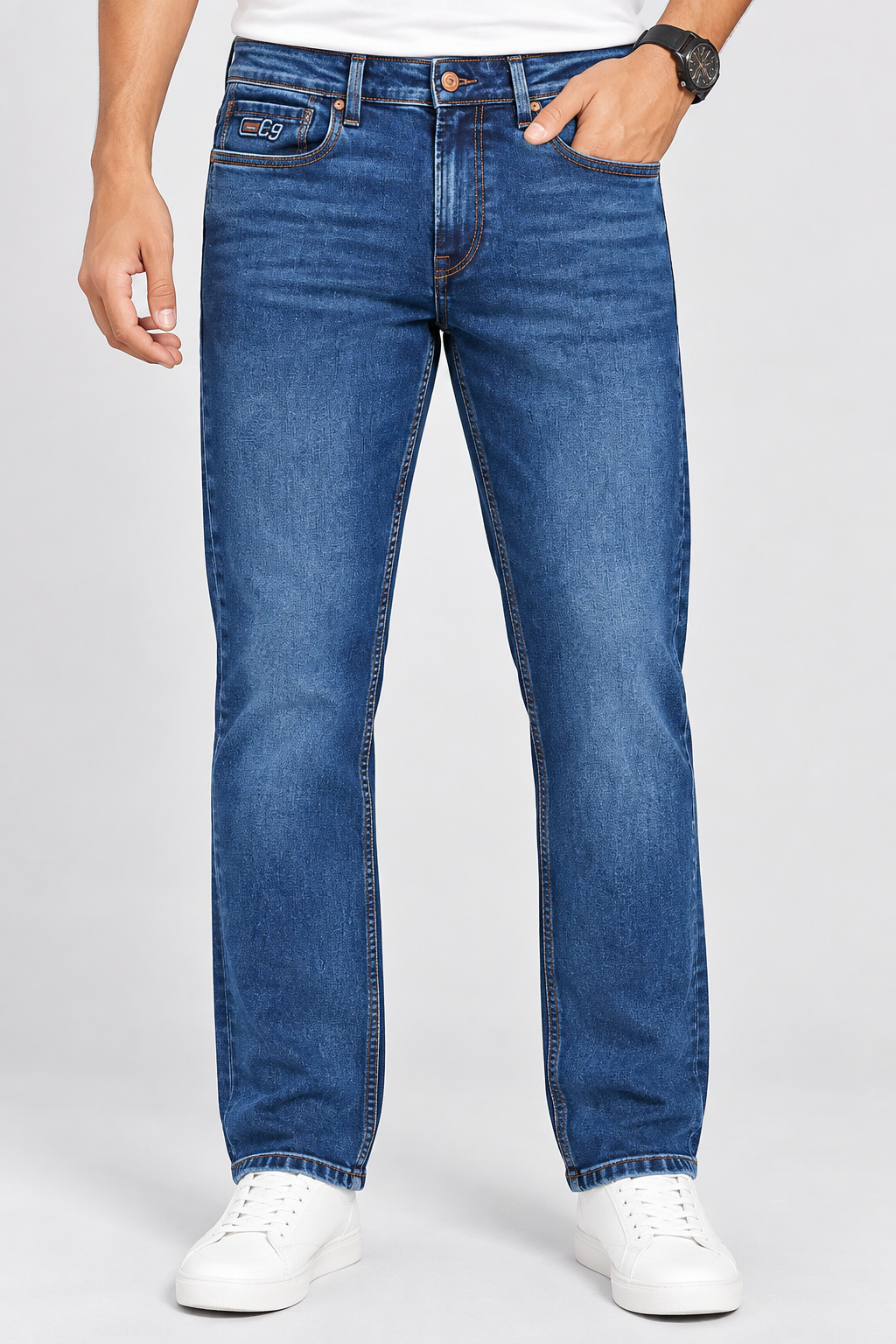 Men’s Dark Blue Washed Skinny Fit Jeans