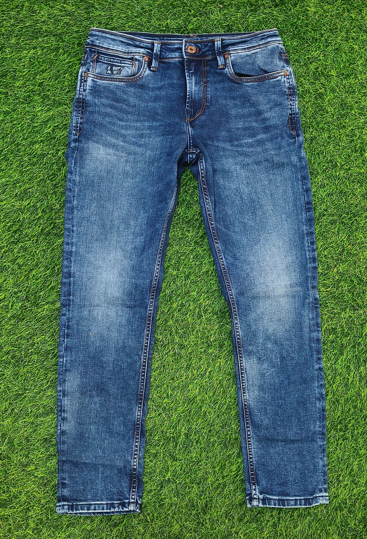 Men’s Blue Washed Ankle Fit Jeans