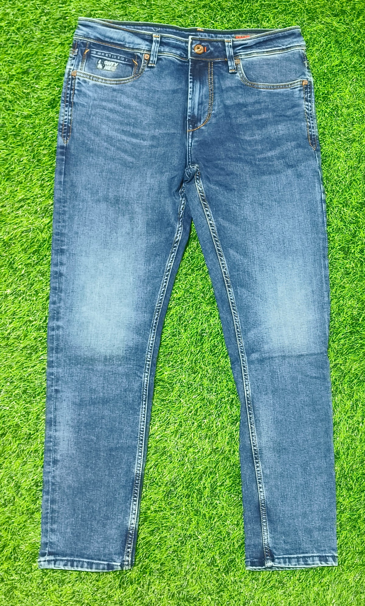 Men’s Blue Premium Washed Ankle Fit Jeans
