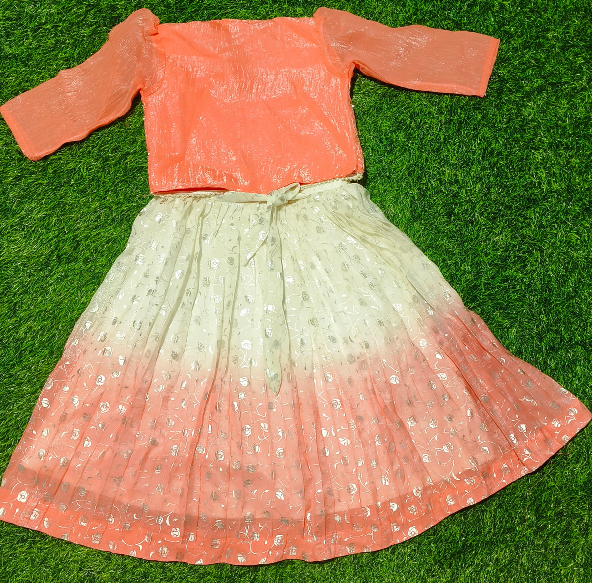 Girls 3/4 Sleeve Coral Pink Jacket Style Party Wear Frock
