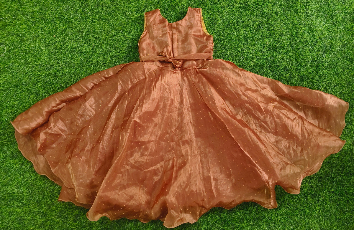 Girls Sleeveless Copper Brown Embellished Party Wear Gown