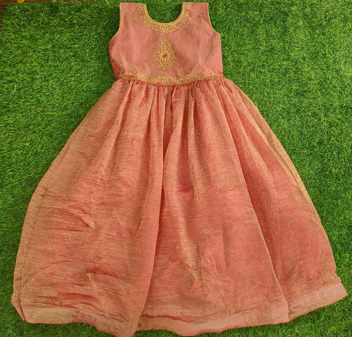 Girls Sleeveless Dusty Rose Embellished Party Wear Frock