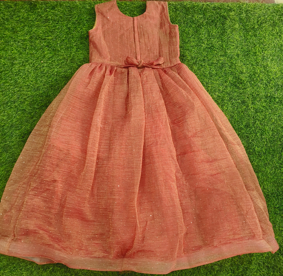 Girls Sleeveless Dusty Rose Embellished Party Wear Frock