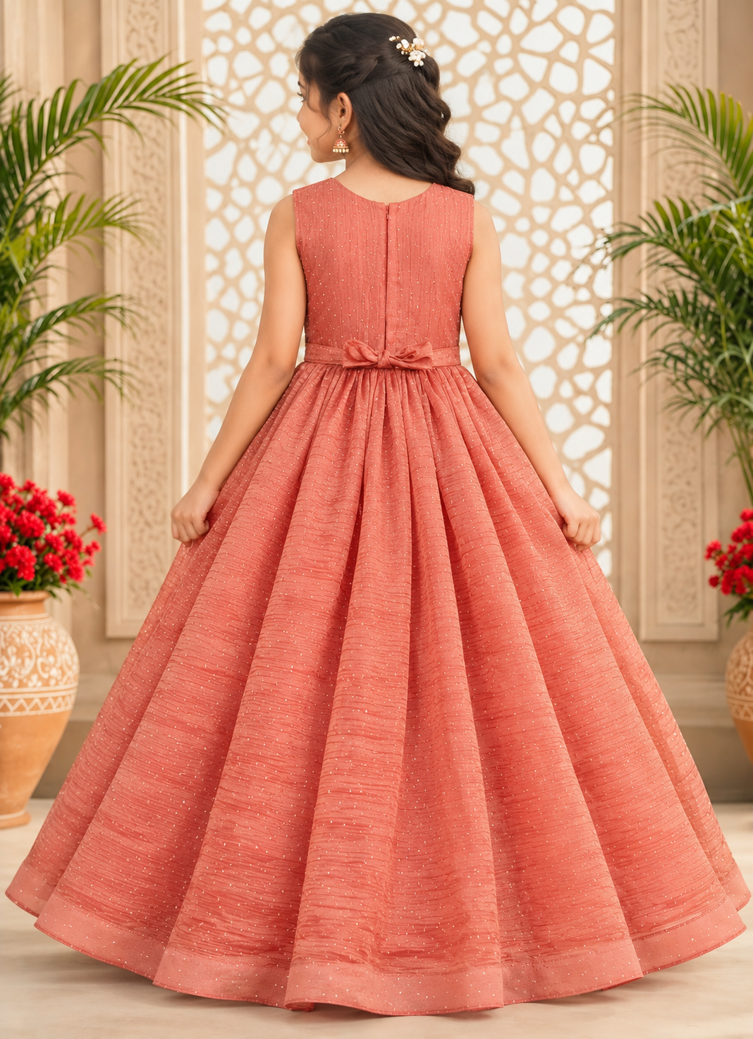 Girls Sleeveless Dusty Rose Embellished Party Wear Frock
