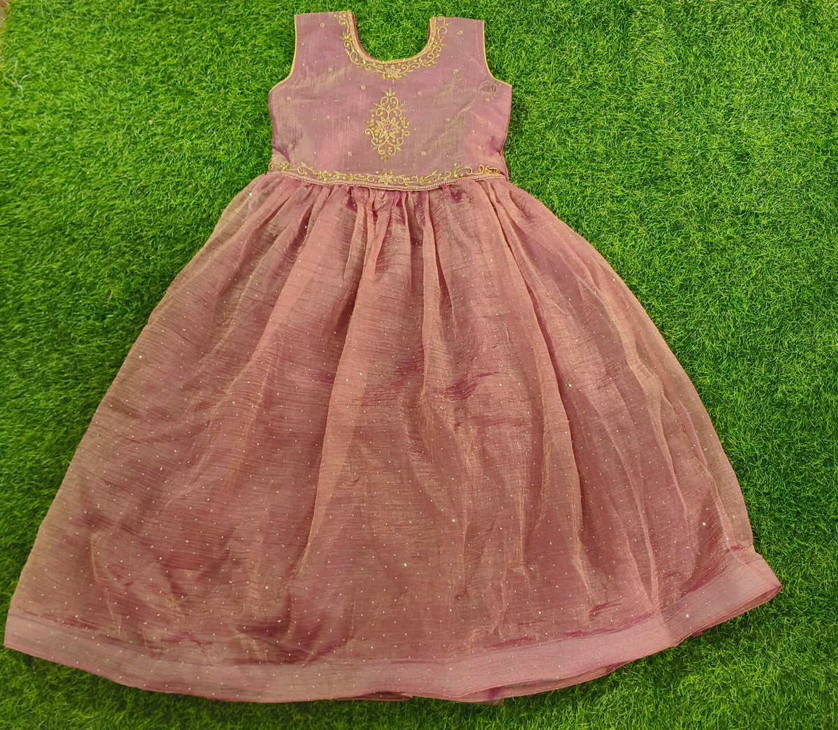 Girls Sleeveless Dusty Mauve Embellished Party Wear Frock