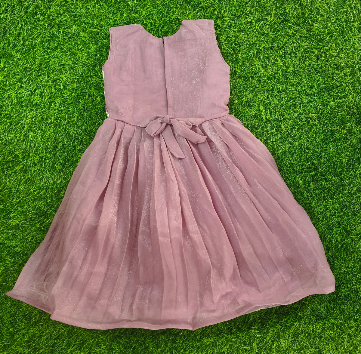 Girls Sleeveless Dusty Mauve Floral Embroidered Party Wear Frock