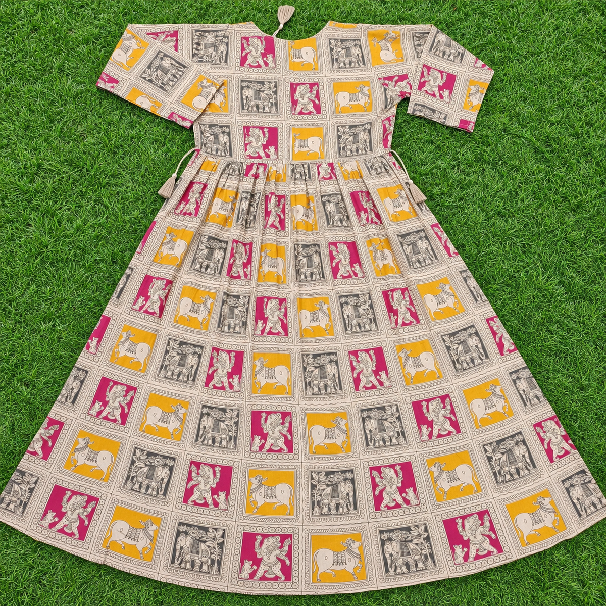 Women’s Beige Traditional Printed Cotton Flared Kurti