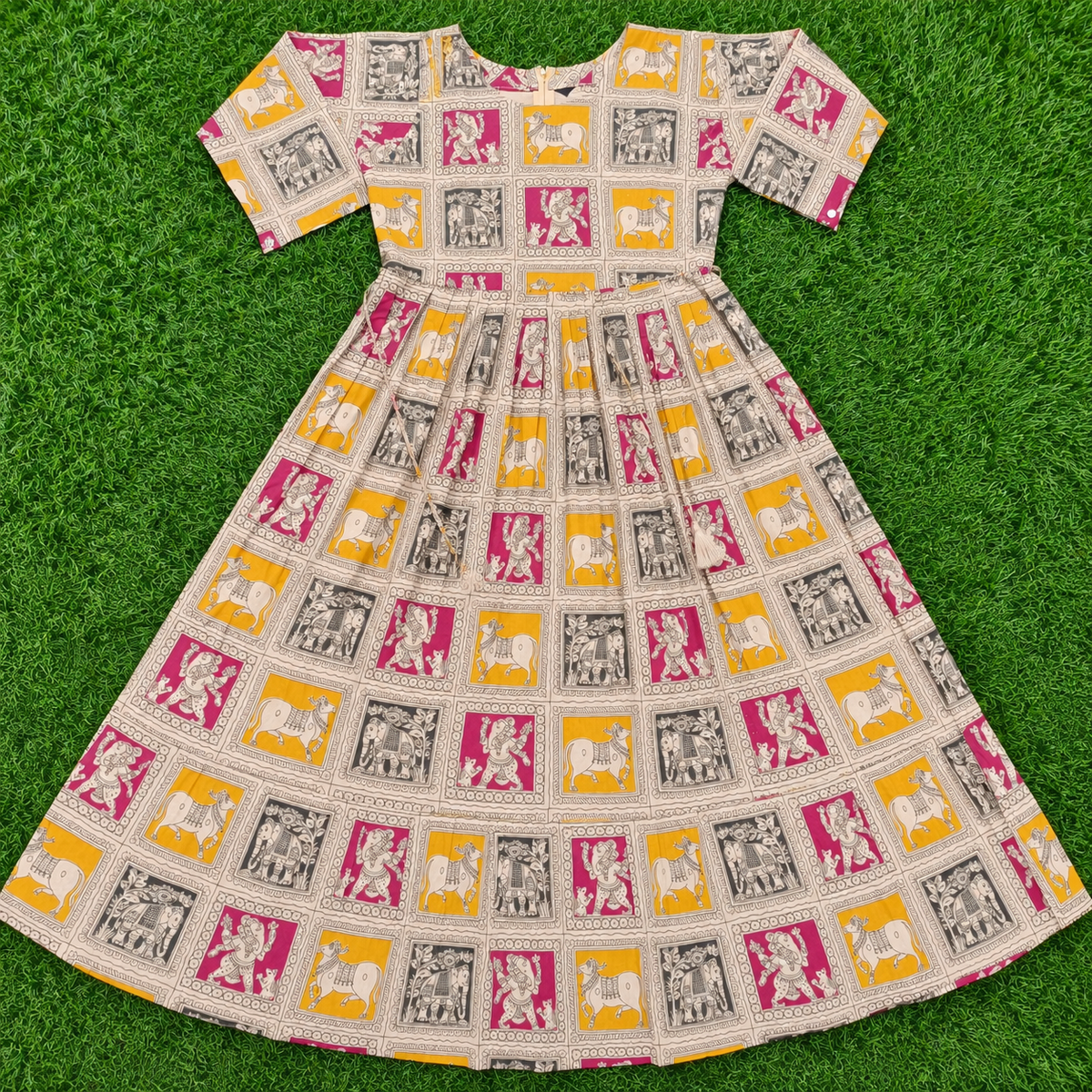 Women’s Beige Traditional Printed Cotton Flared Kurti