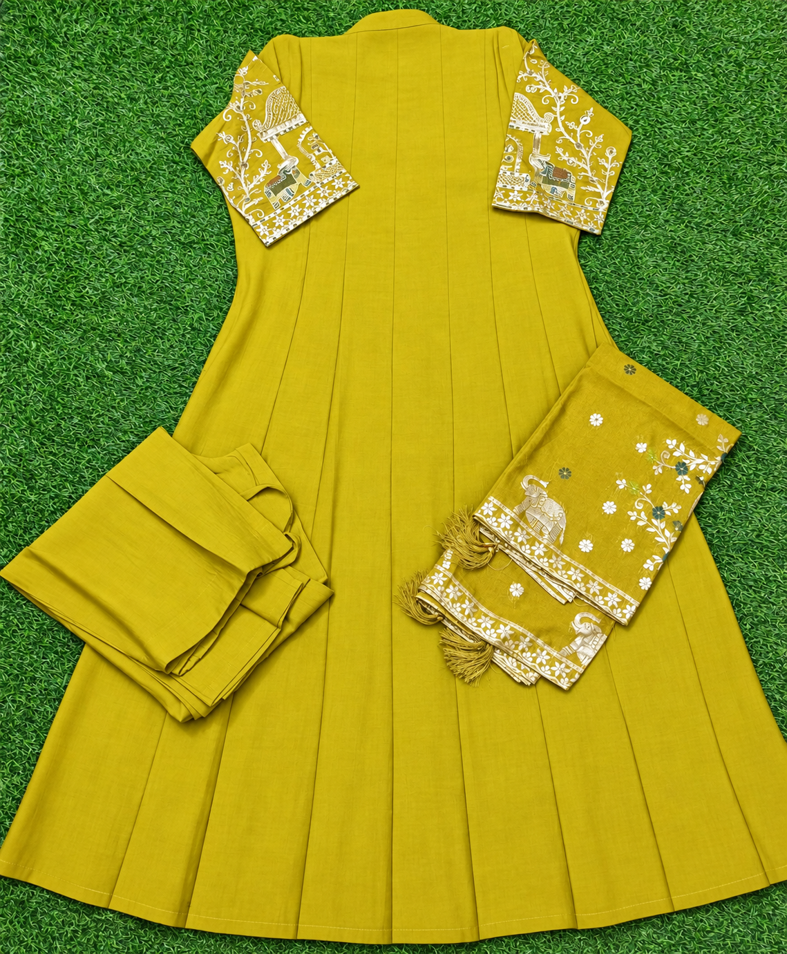 Women’s Mustard Embroidered 3-Piece Rayon Kurti Set