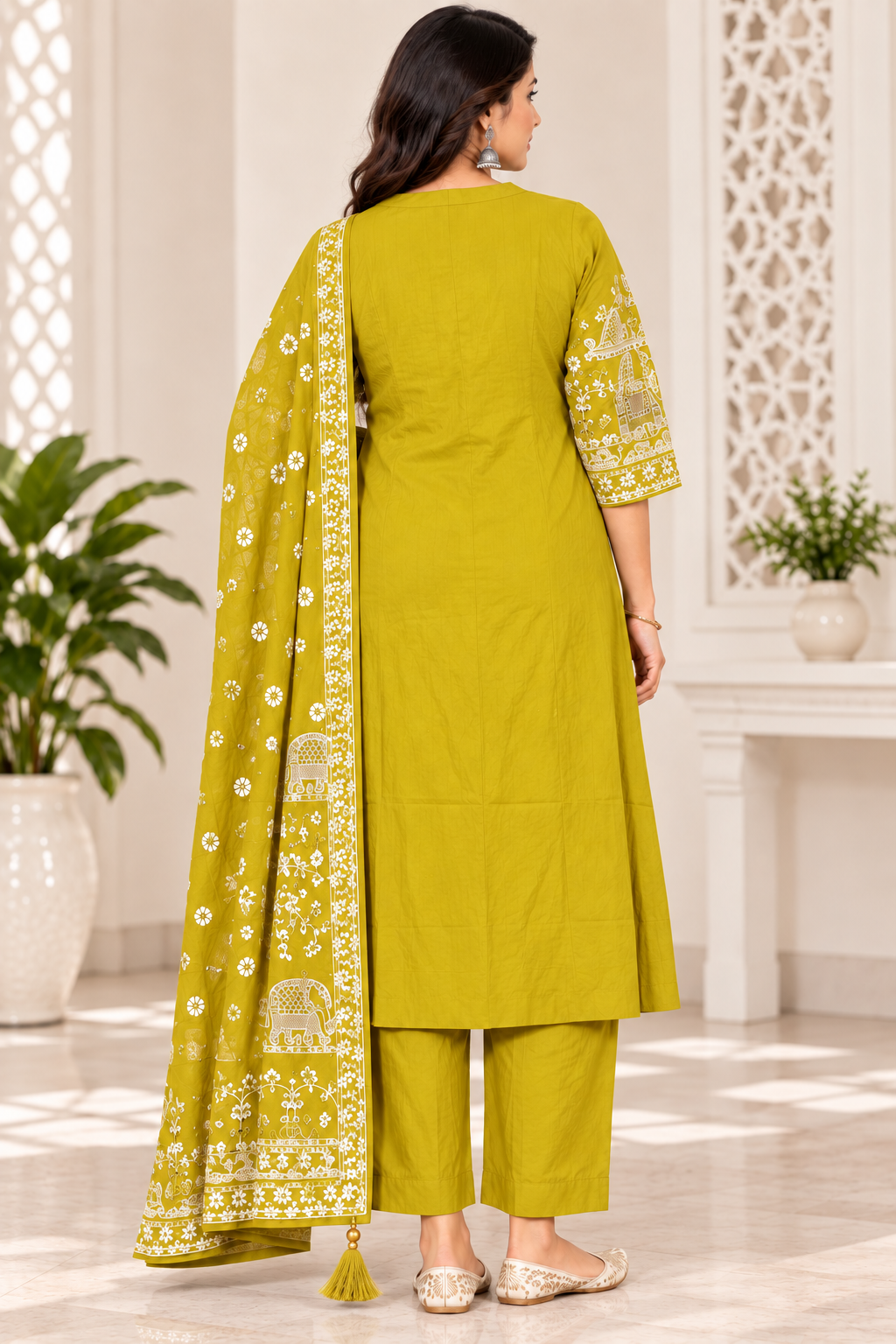 Women’s Mustard Embroidered 3-Piece Rayon Kurti Set