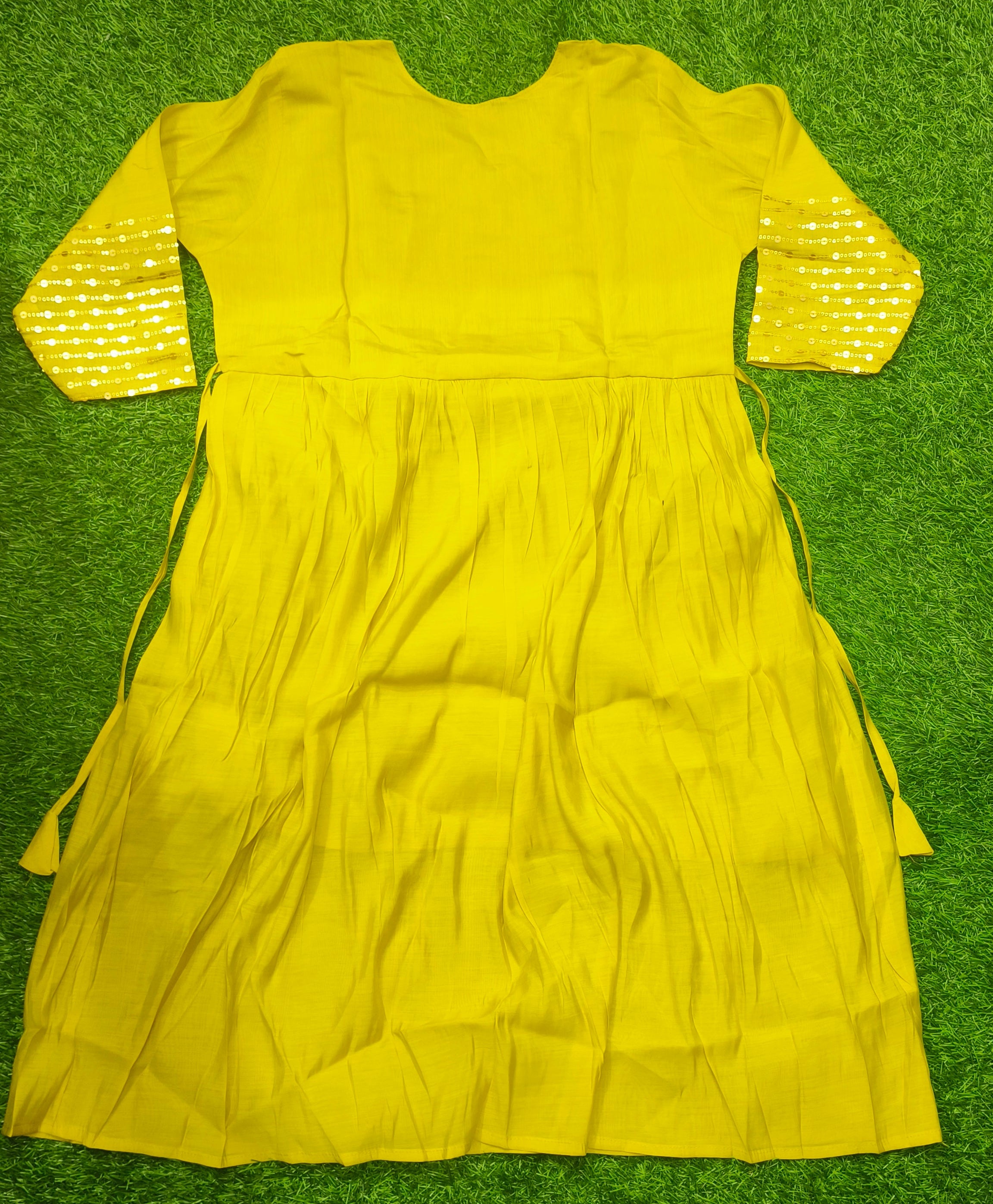 Elegant Olive green Printed Single Piece Kurti with Adjustable Waist Tie