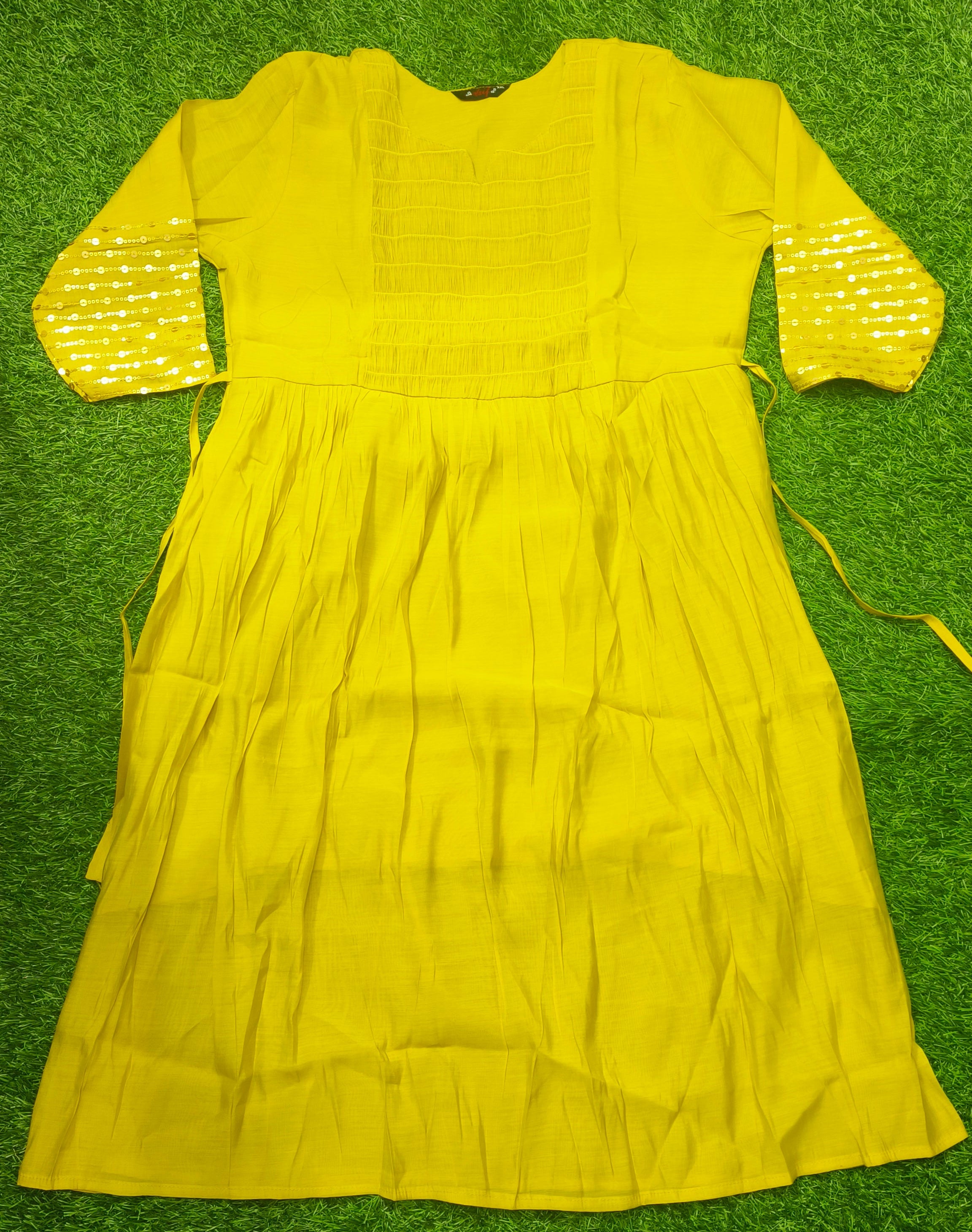 Elegant Mustard yellow Rayon Single Piece Kurti with Adjustable Waist Tie
