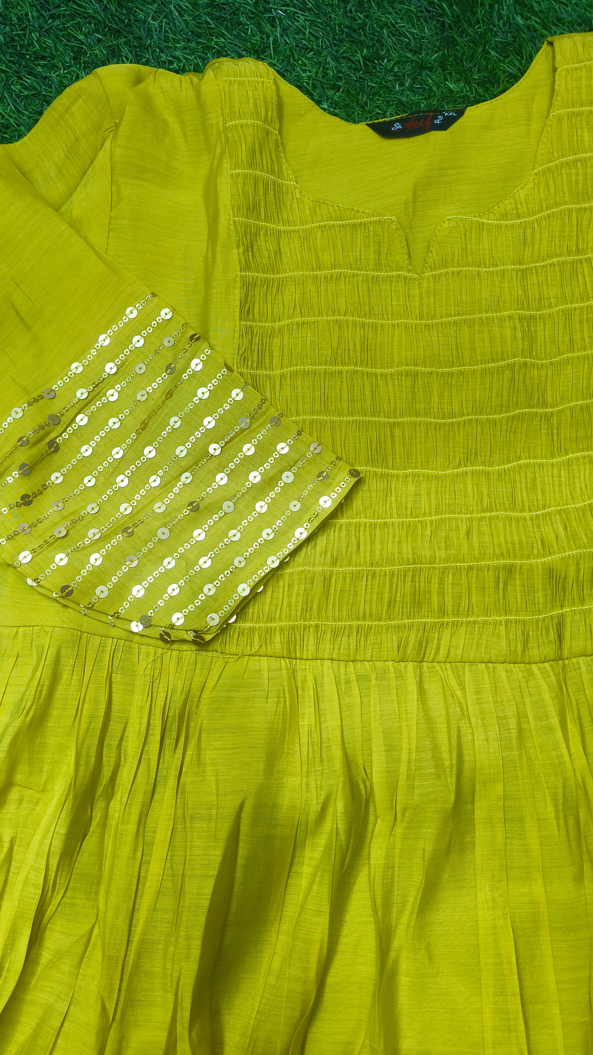 Elegant Olive green Printed Single Piece Kurti with Adjustable Waist Tie