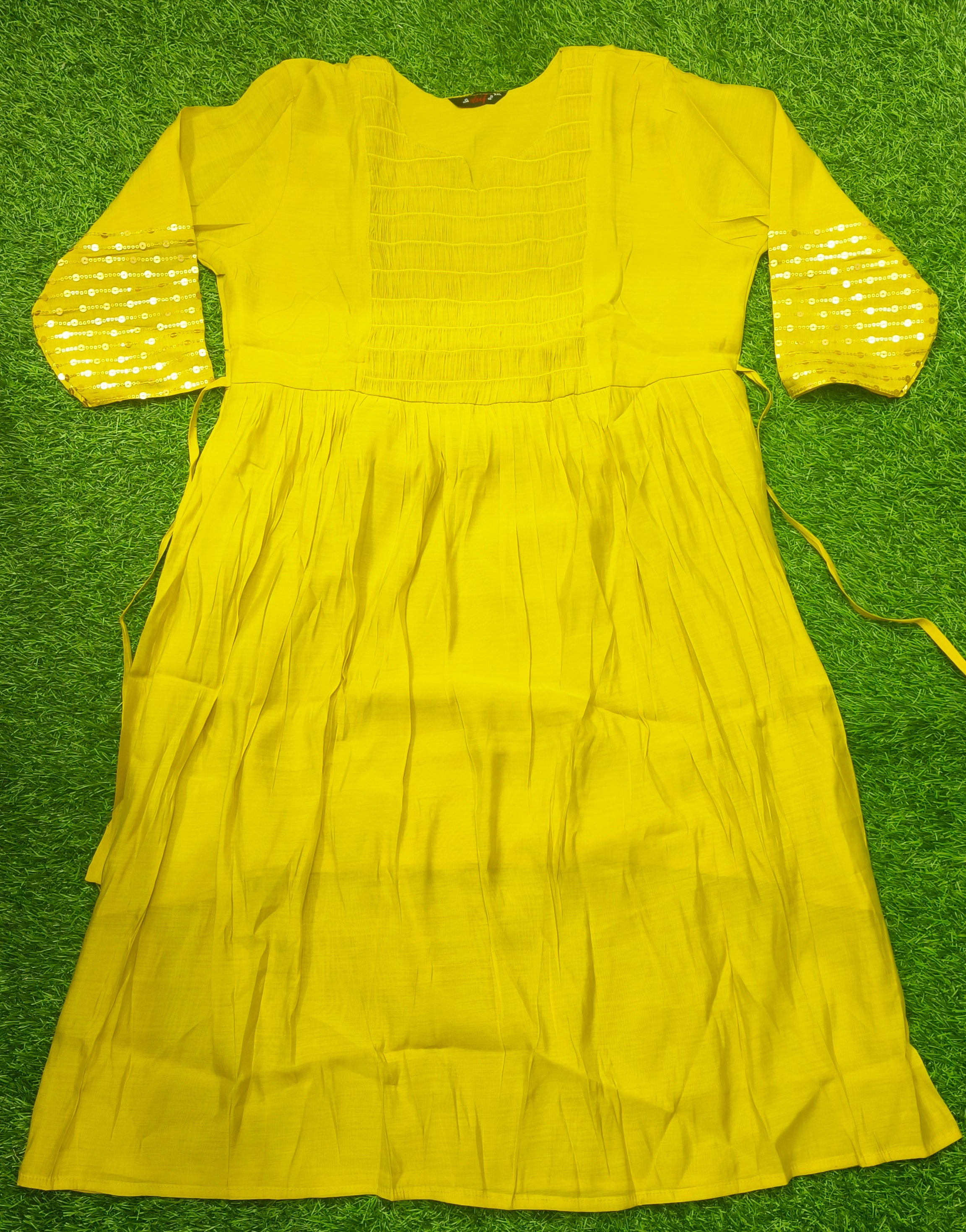 Elegant Olive green Printed Single Piece Kurti with Adjustable Waist Tie