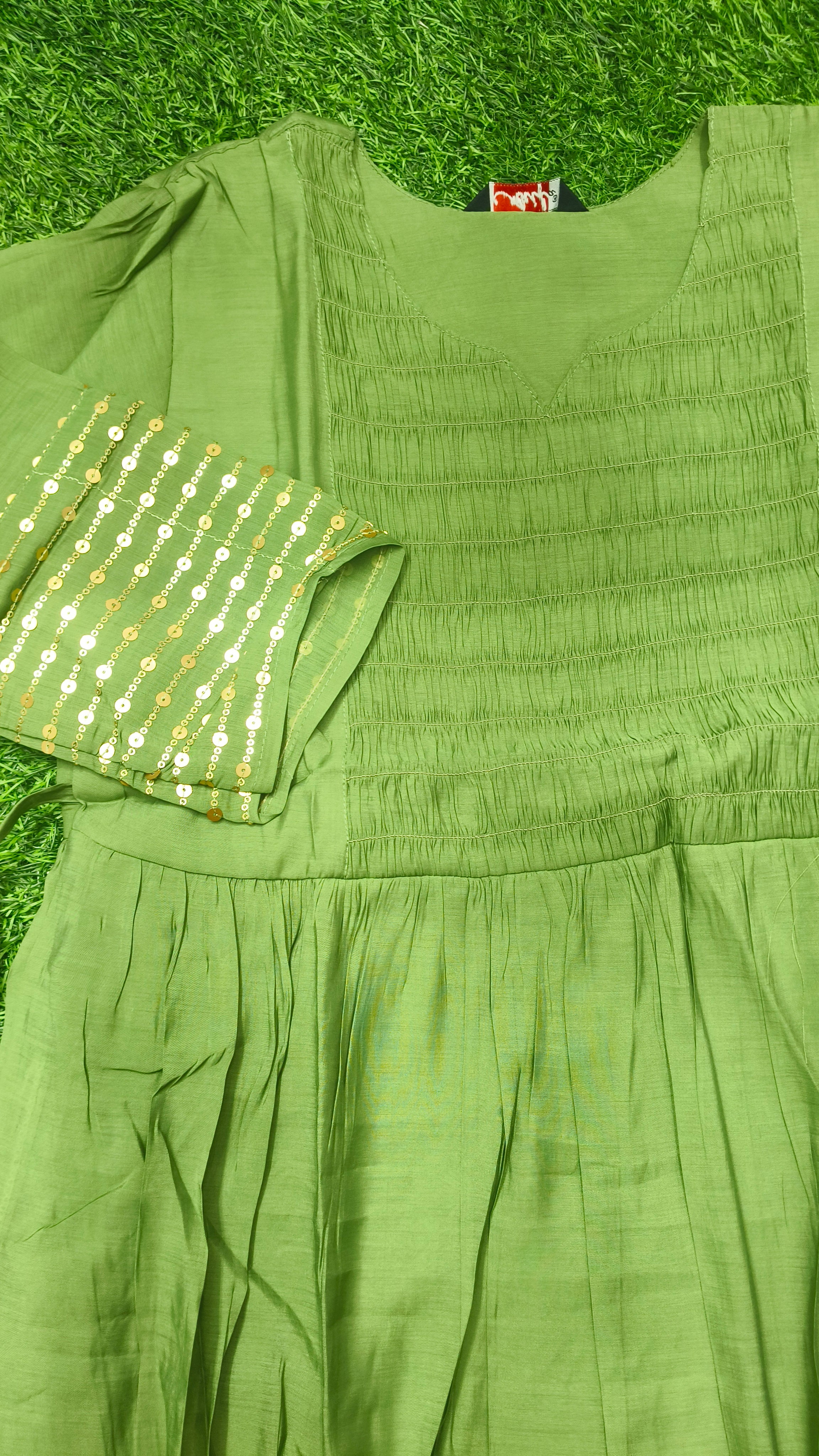 Elegant sage green Rayon Single Piece Kurti with Adjustable Waist Tie