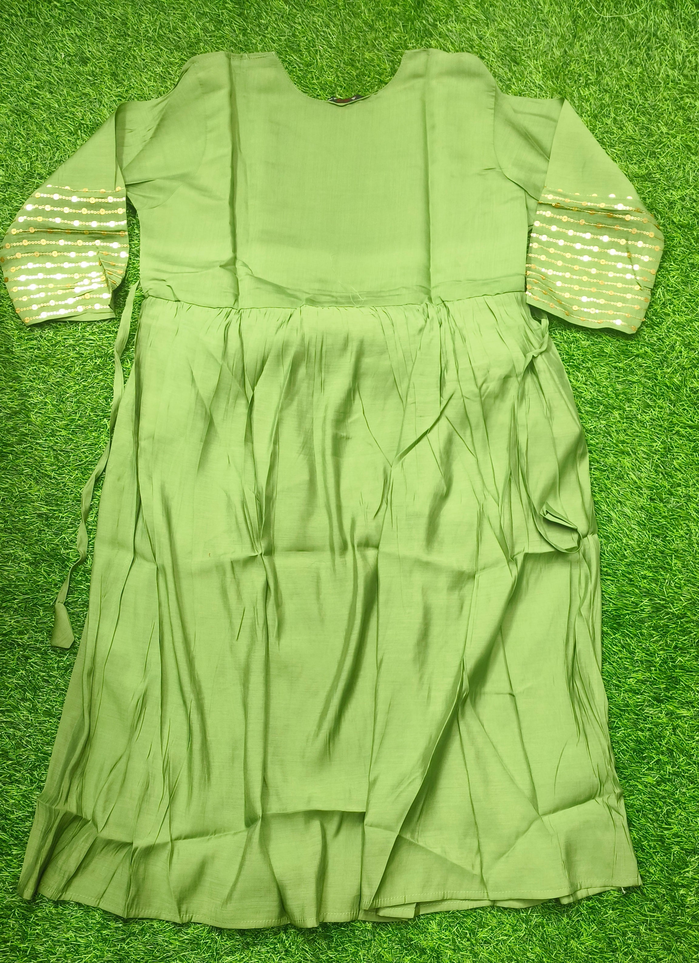 Elegant sage green Rayon Single Piece Kurti with Adjustable Waist Tie