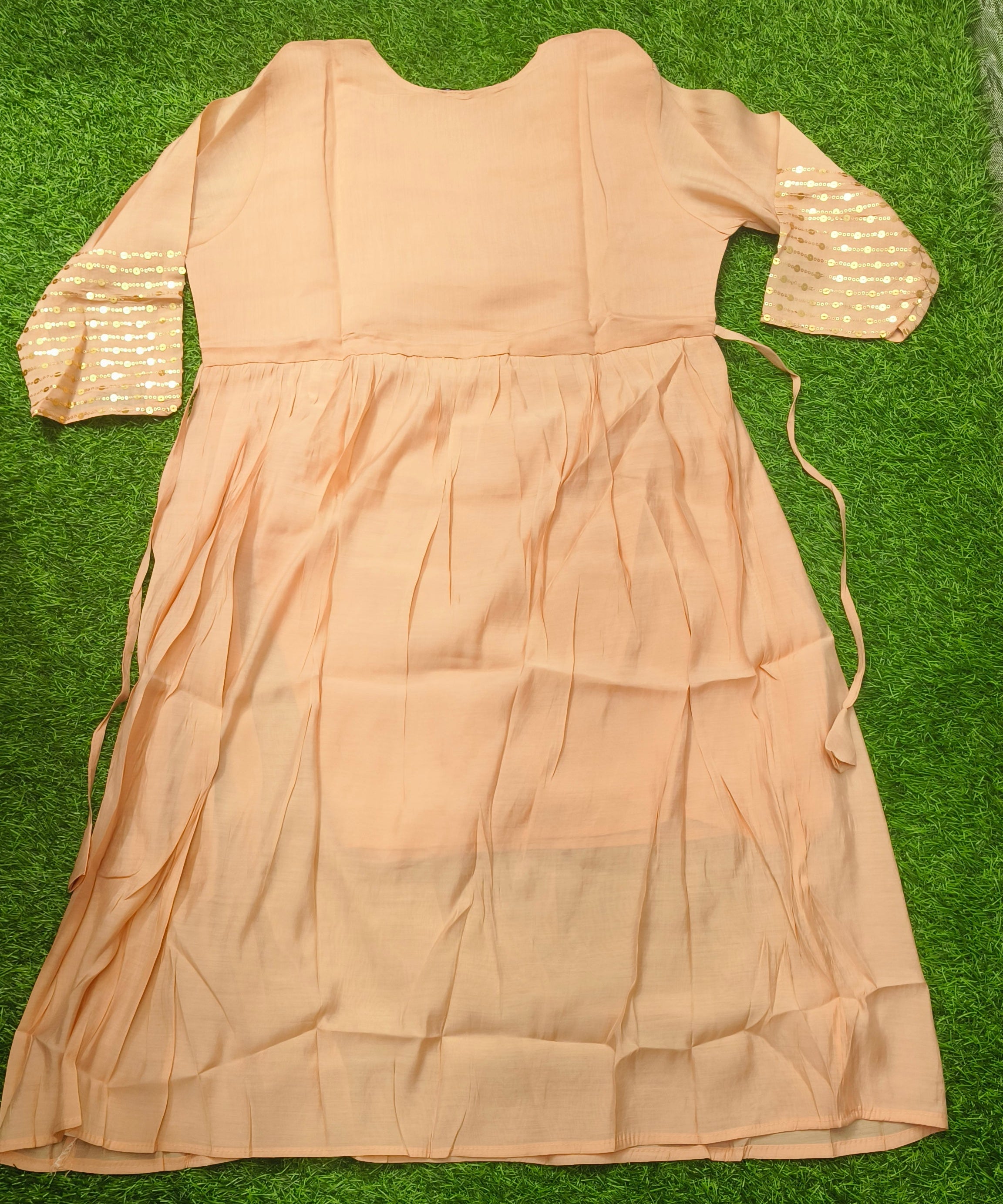 Elegant Peach shade Rayon Single Piece Kurti with Adjustable Waist Tie