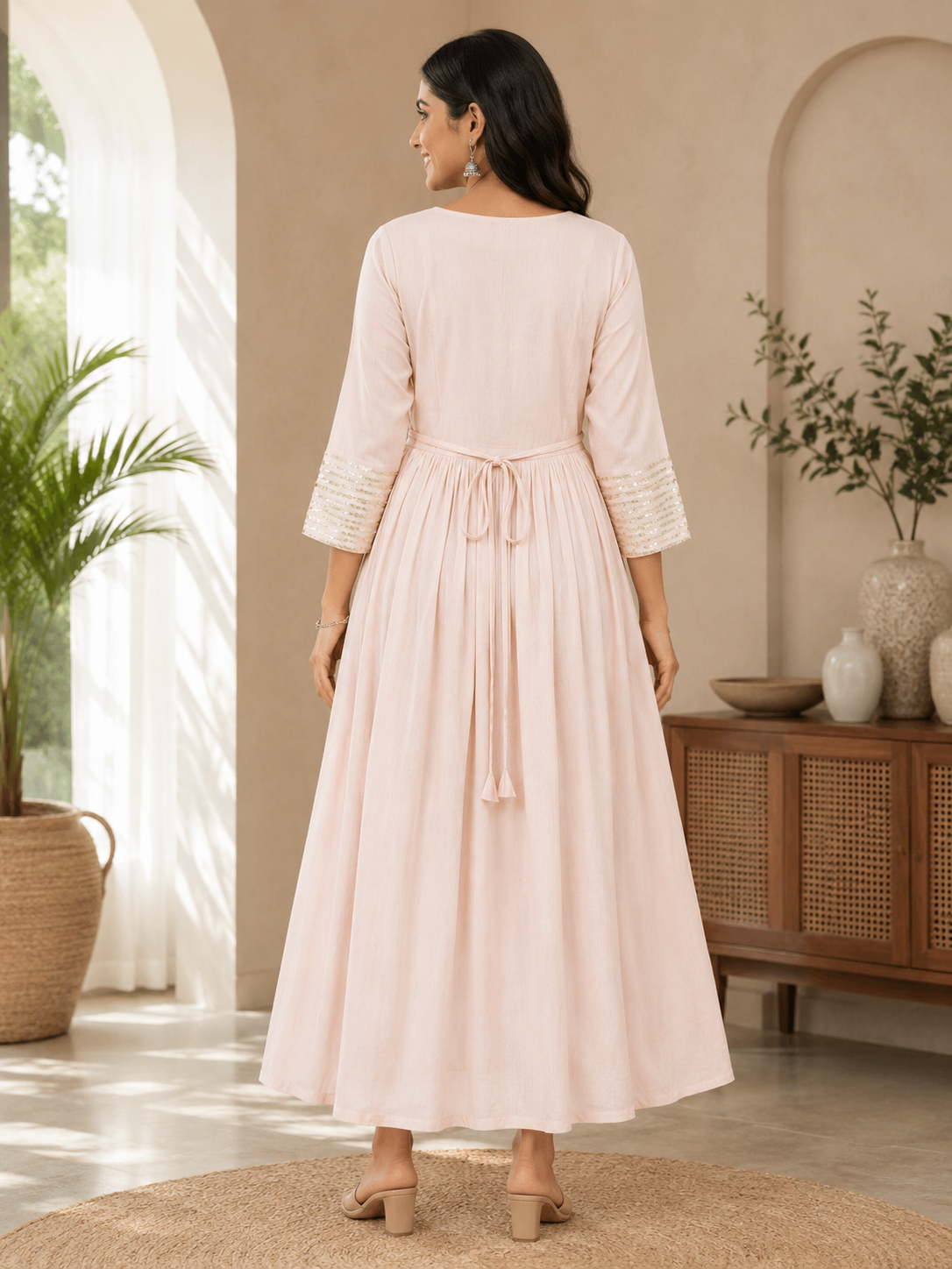 Elegant Peach shade Rayon Single Piece Kurti with Adjustable Waist Tie