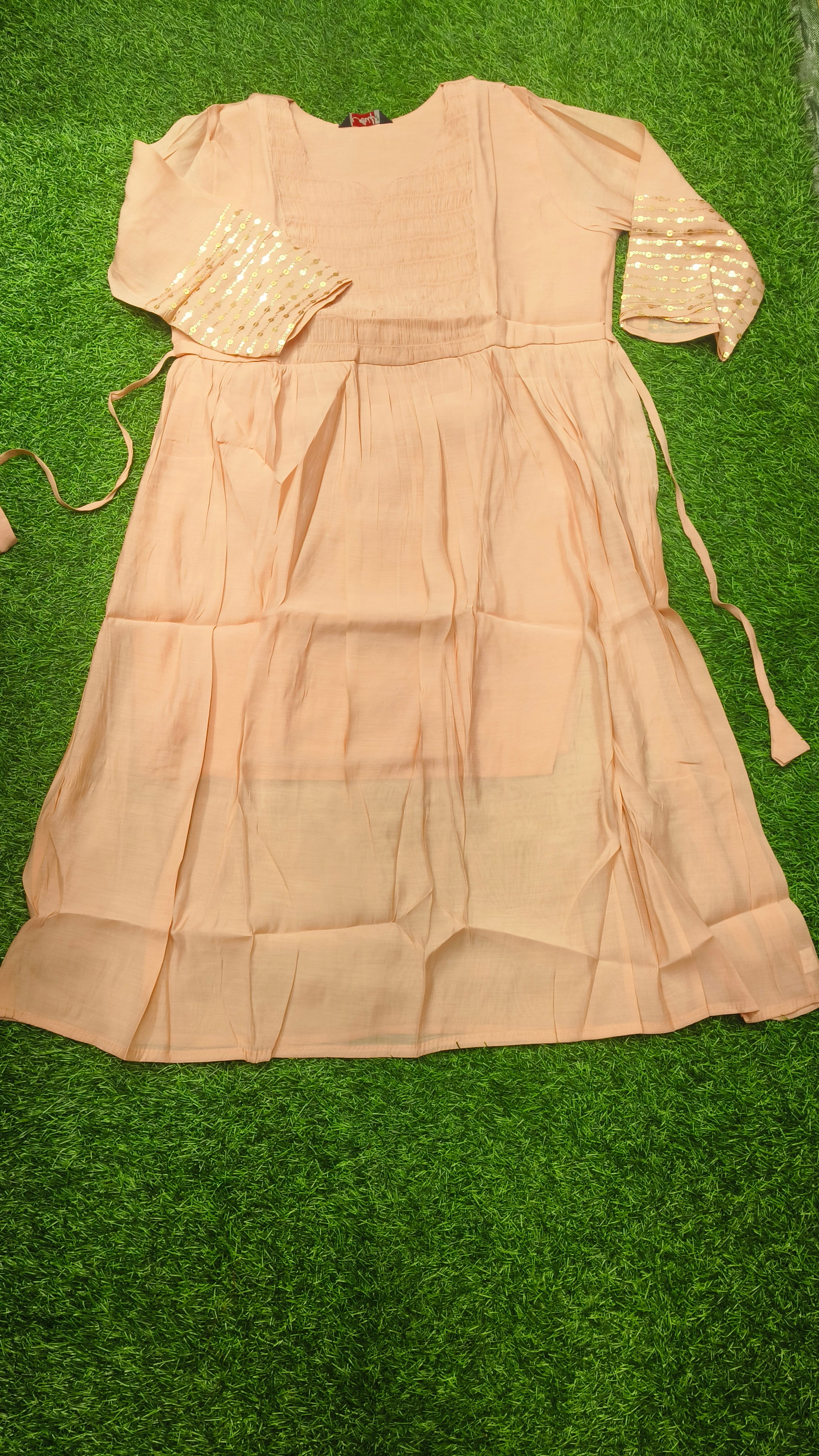 Elegant Peach shade Rayon Single Piece Kurti with Adjustable Waist Tie