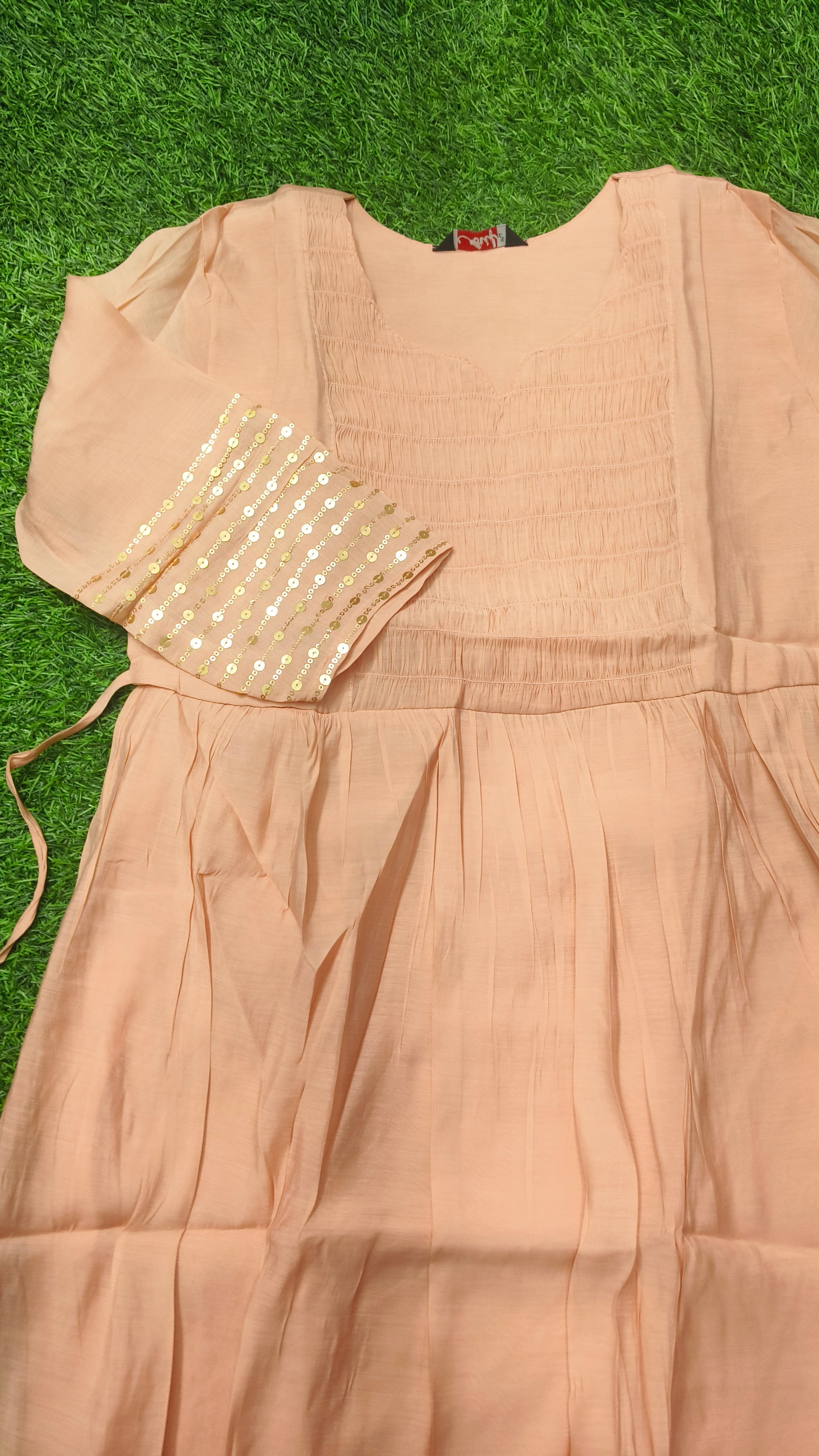 Elegant Peach shade Rayon Single Piece Kurti with Adjustable Waist Tie