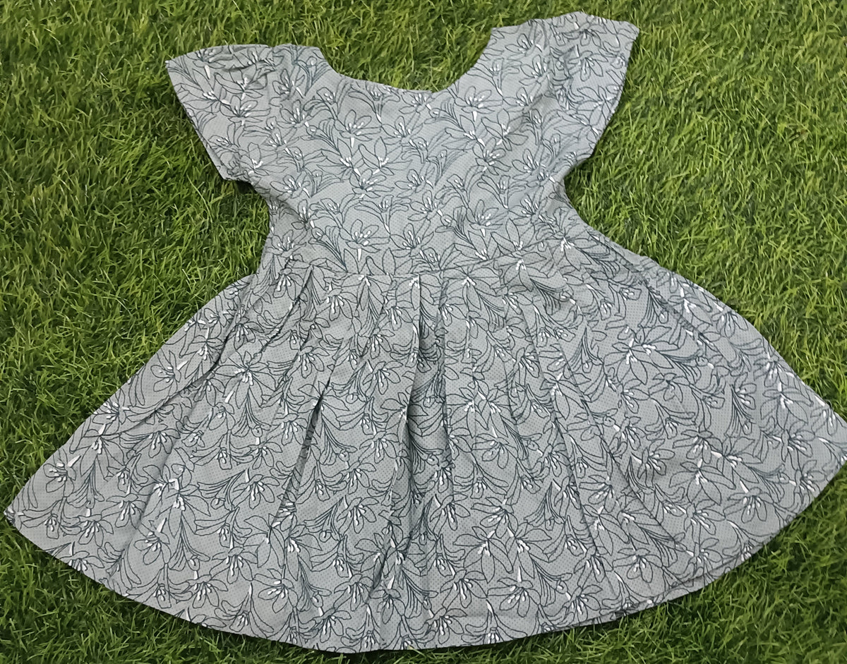 Kids Grey Floral Print Short Sleeve Frock