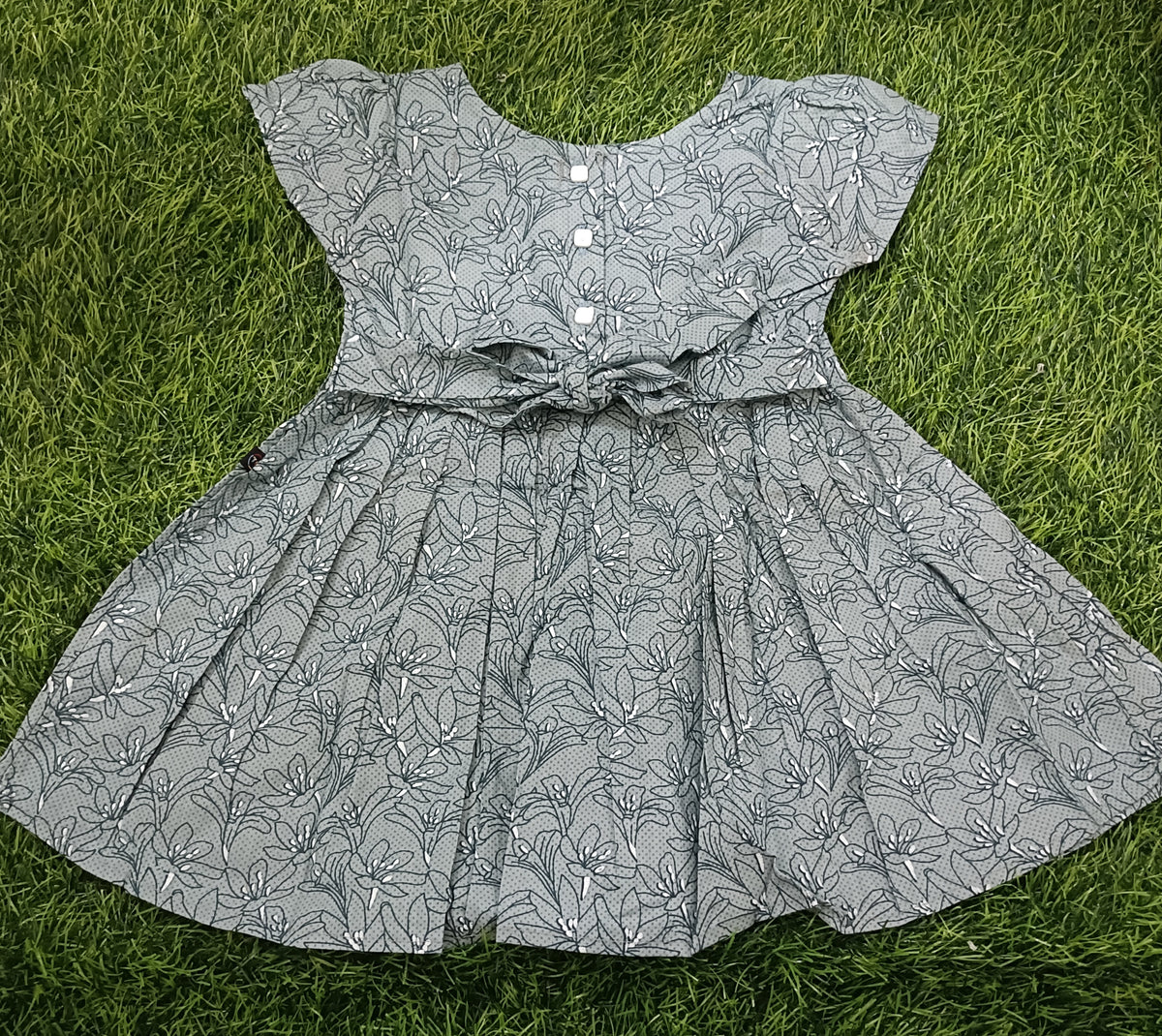 Kids Grey Floral Print Short Sleeve Frock