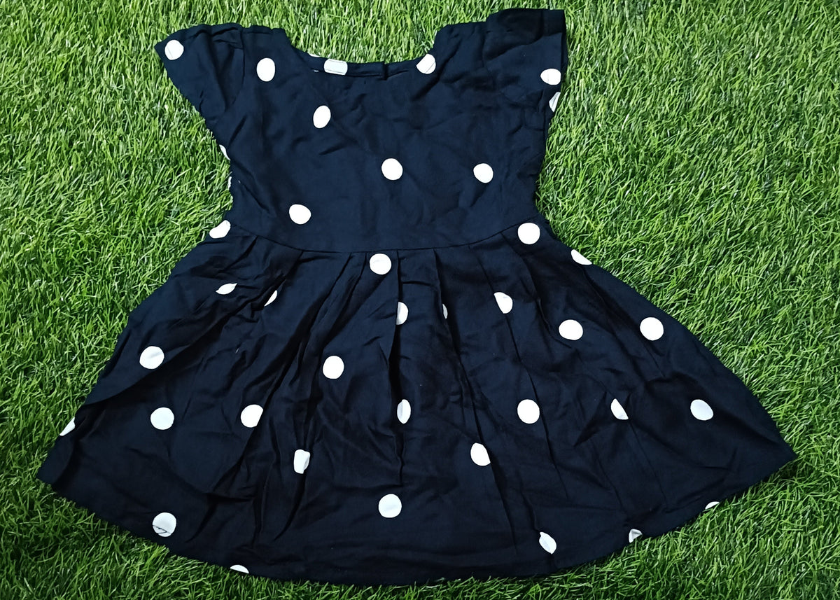 Kids Navy Blue Polka Dot Short Sleeve Frock