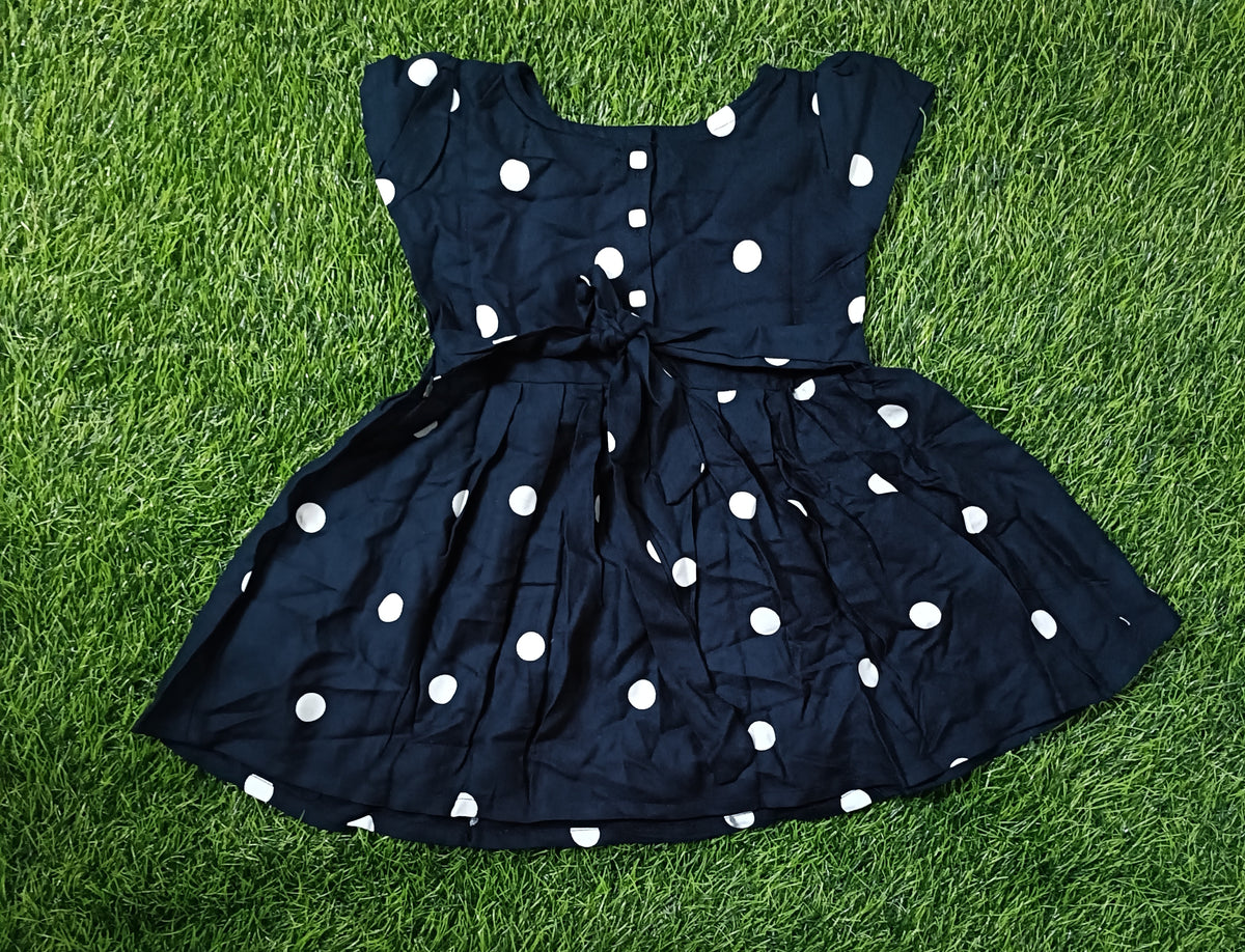 Kids Navy Blue Polka Dot Short Sleeve Frock