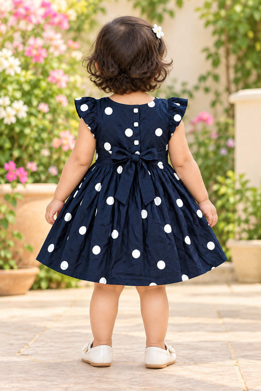 Kids Navy Blue Polka Dot Short Sleeve Frock