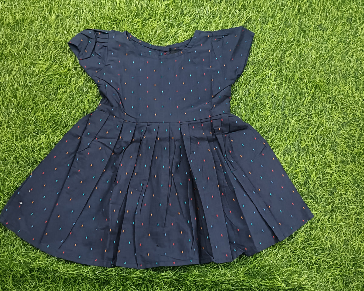Kids Navy Blue Dotted Short Sleeve Frock