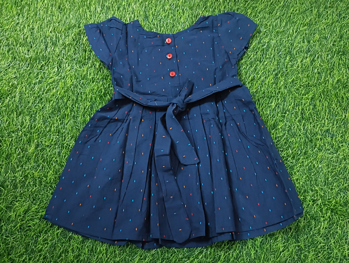 Kids Navy Blue Dotted Short Sleeve Frock