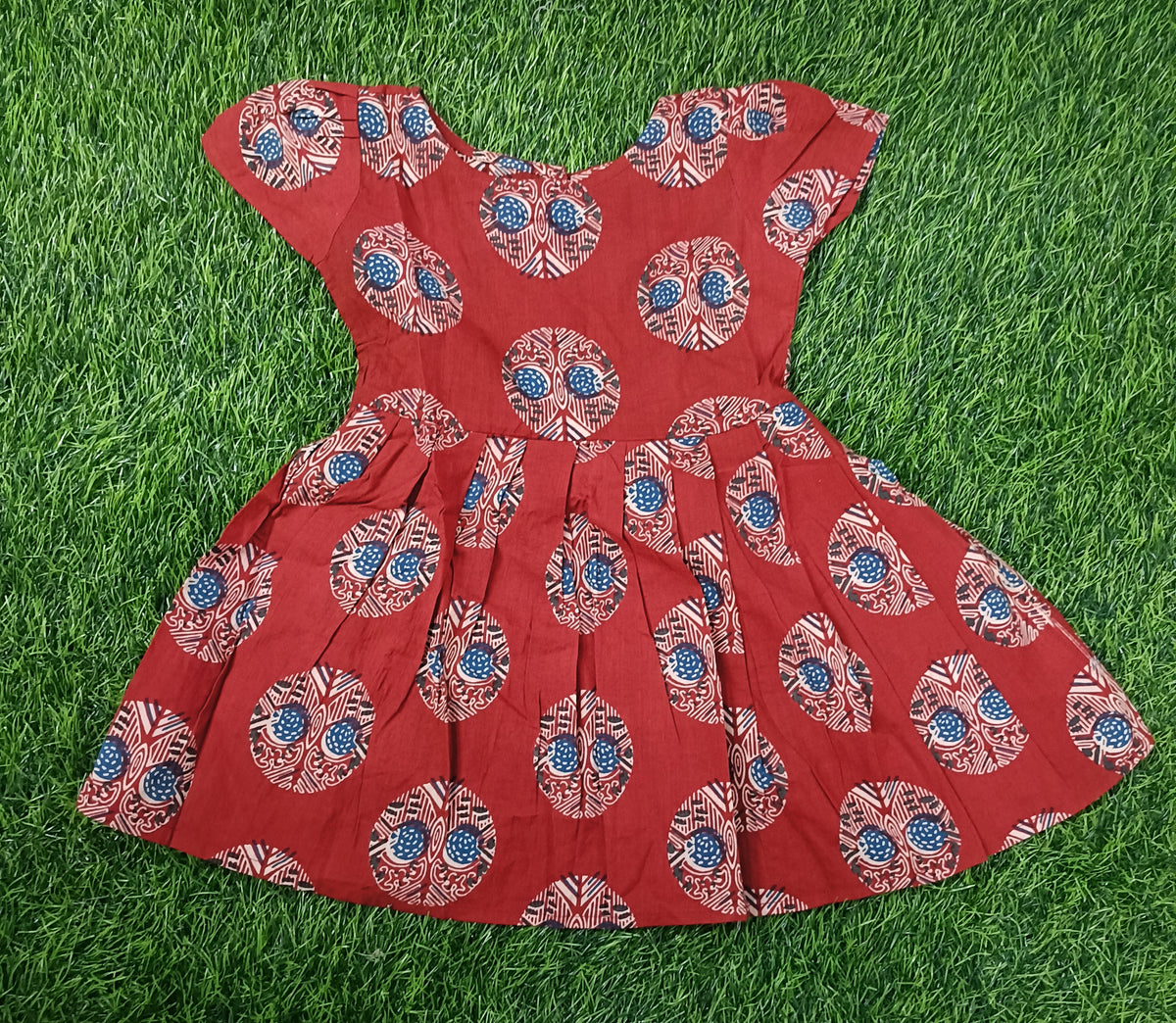 Kids Red Printed Short Sleeve Frock