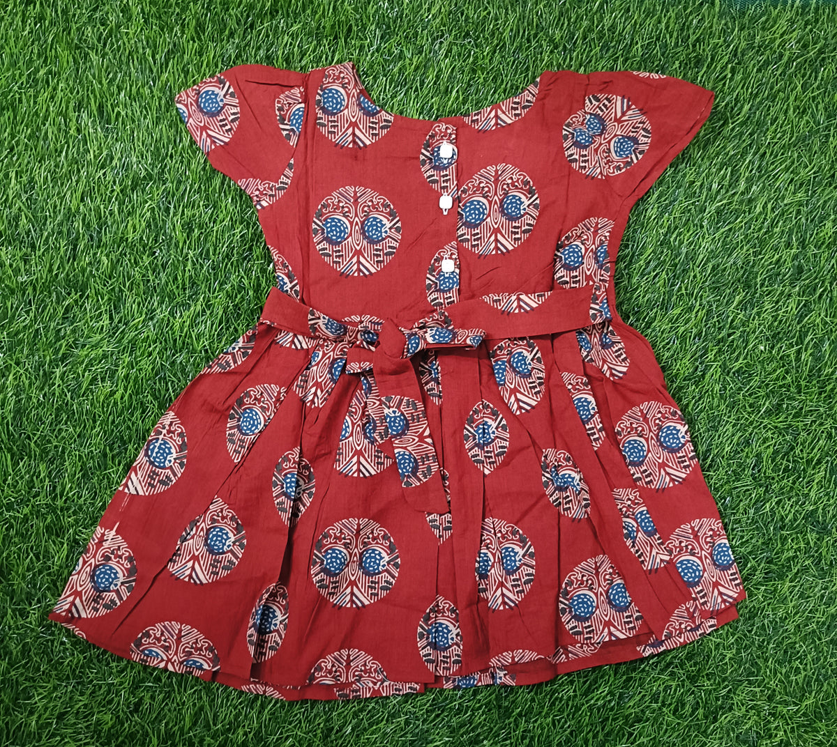 Kids Red Printed Short Sleeve Frock