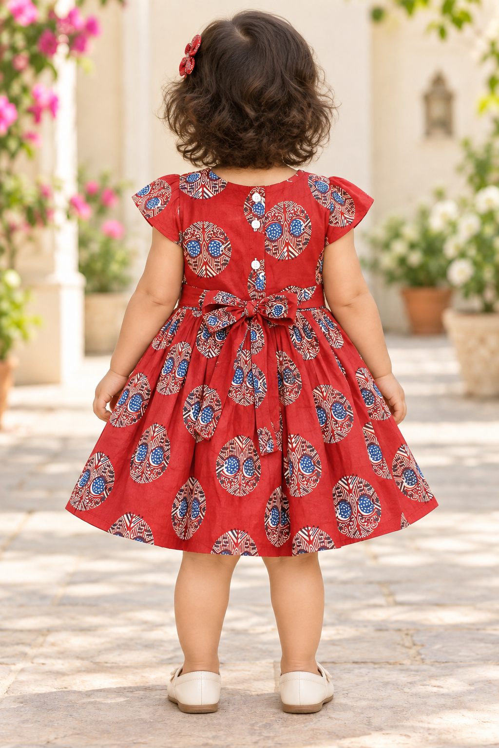 Kids Red Printed Short Sleeve Frock