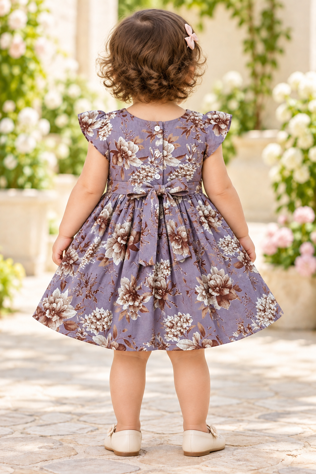 Kids Lavender Floral Print Short Sleeve Frock